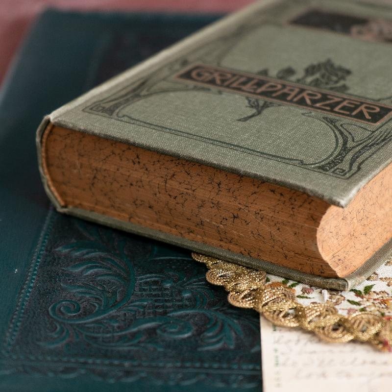 Antique Turn of 20th Century Rich Art Nouveau /Art Deco Graphic Franz Grillparzer's German Book Set of 2 (MW117)