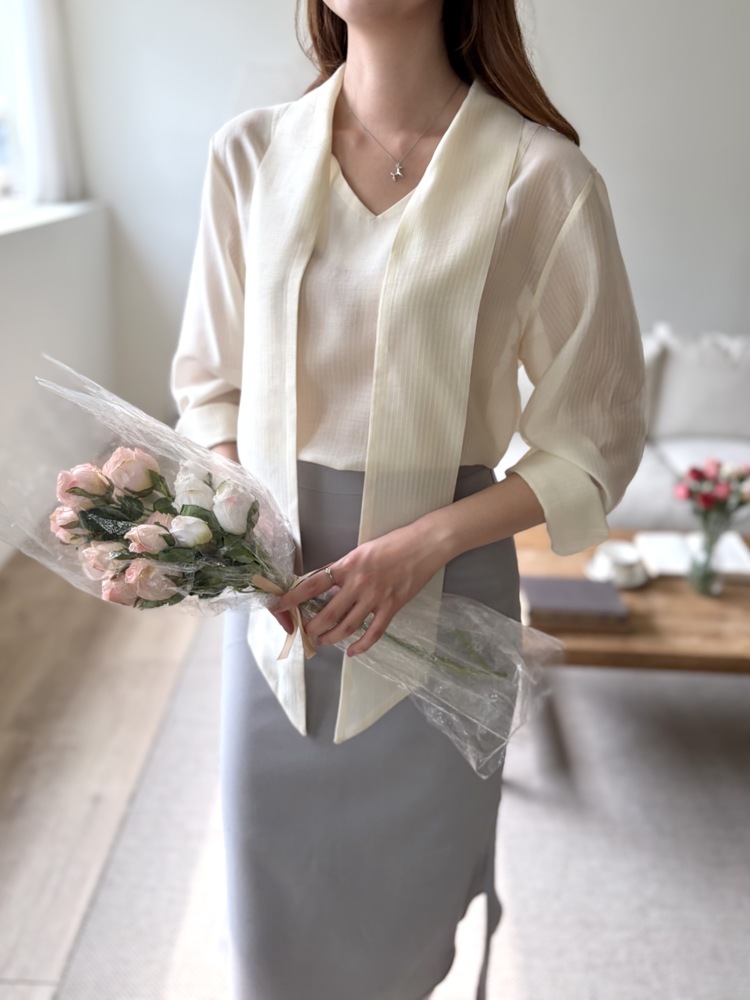 Aurelie Scarf-Tie Blouse (Cream)