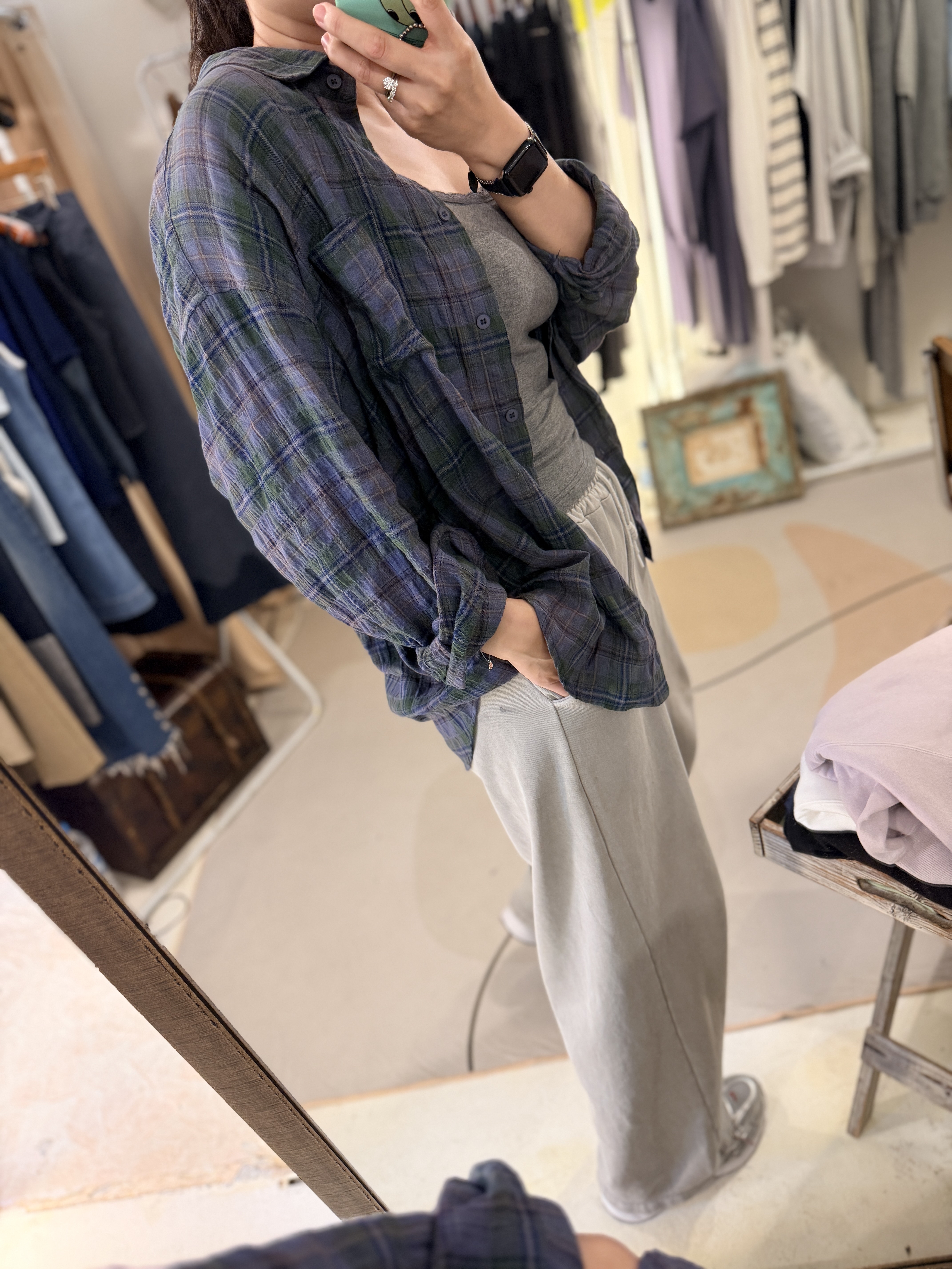 Purple light checked shirt