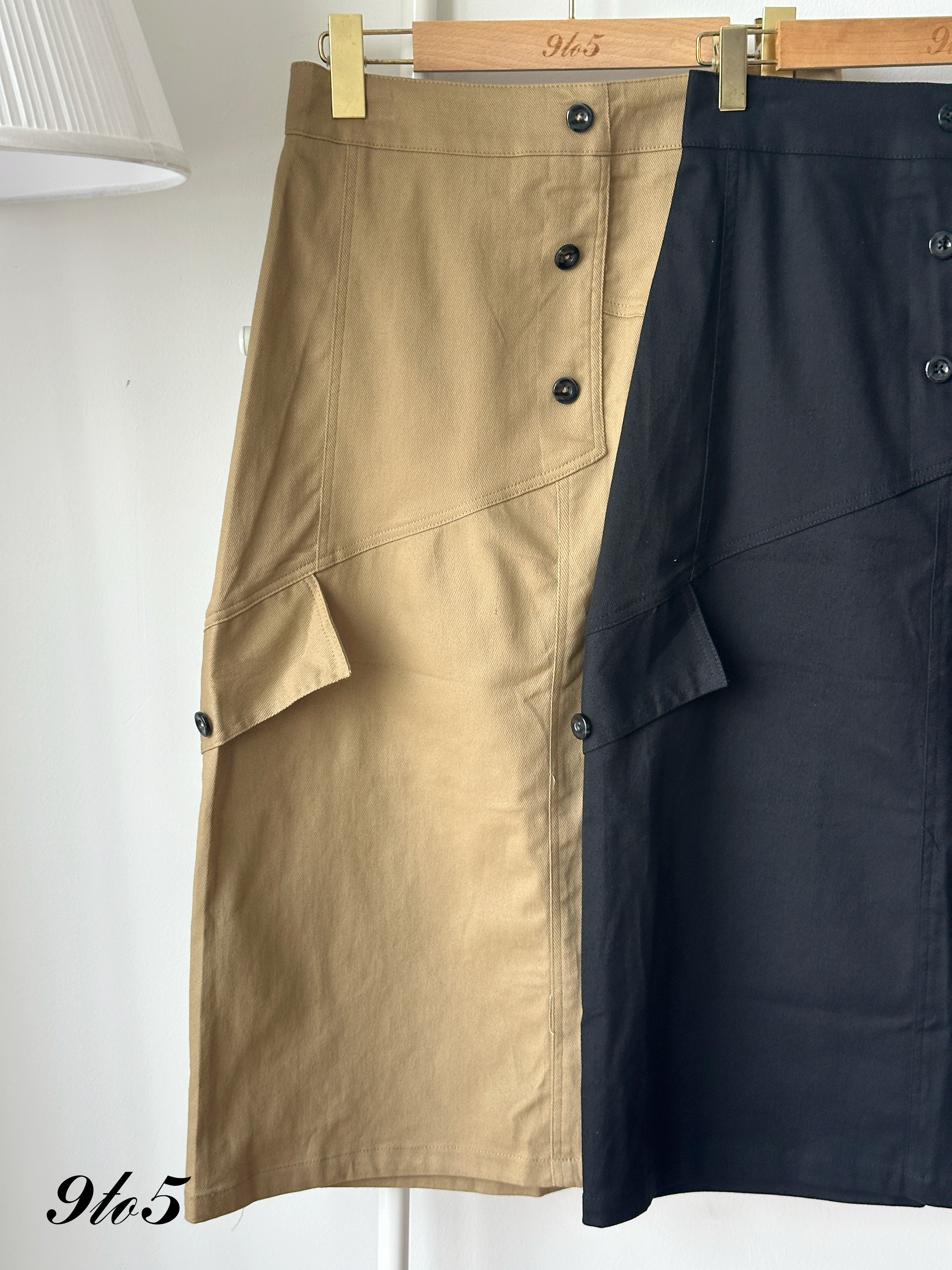 S1933 A Line Long Skirt - Black & Khaki