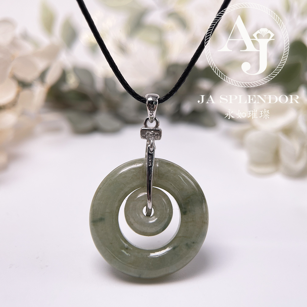 JN-2277 天然翡翠A玉 飄綠子母甜甜圈平安扣吊墜