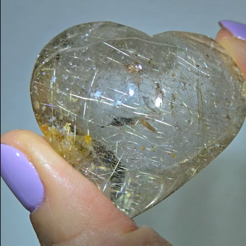 Golden fireworks rutilated quartz heart - RT715