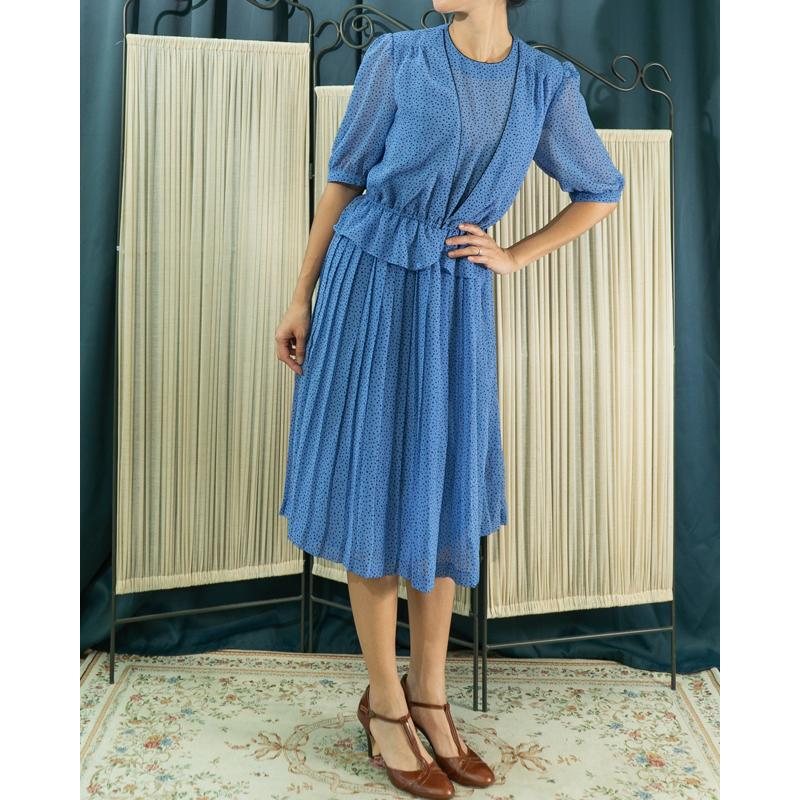 Vintage Polka Dot Faux Twin Pleated Summer Dress(MT1608-171)
