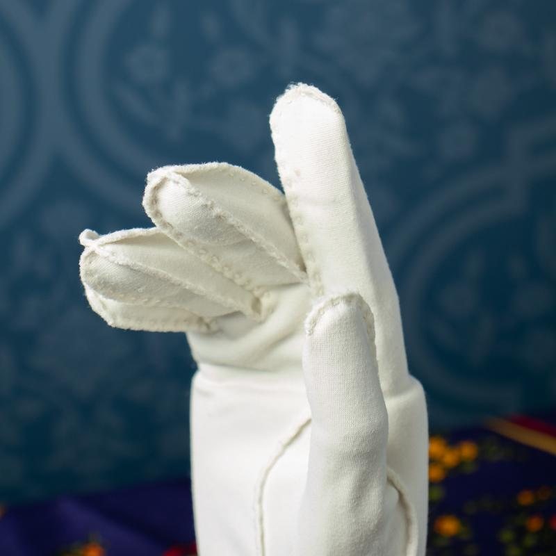 Vintage Embroidered Wrist-Length White Fabric Day Gloves (MT331)