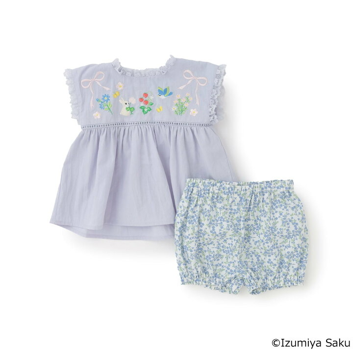 🇯🇵預訂 日本直送🇯🇵Petit Main x Izumiya Saku兩色圖案刺繡蕾絲上衣短褲套裝