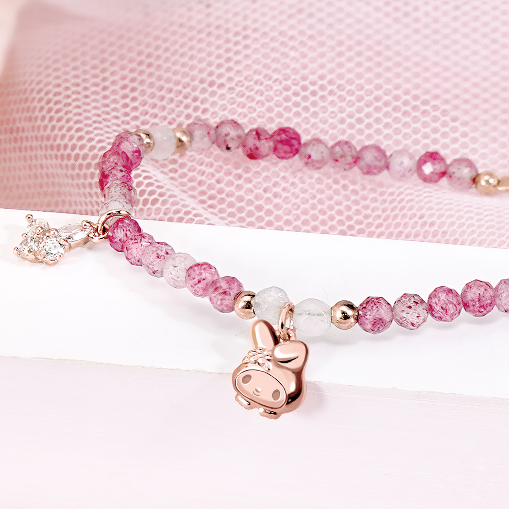 📦訂購 台灣限定 三麗鷗SanrioＸSTORY 故事銀飾 My Melody 童話仙子系列 美樂蒂天然草莓粉晶蝴蝶純銀手鏈