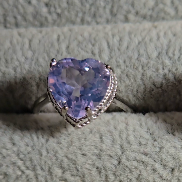 Lavender moon quartz heart ring in adjustable sterling silver (A) - RQ153