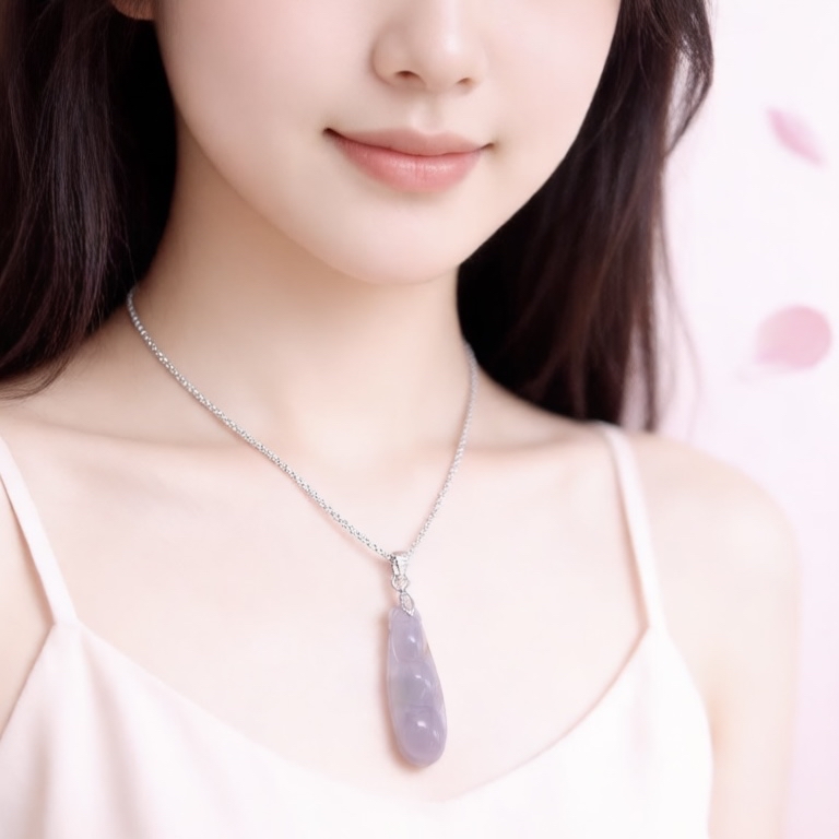 JN-1626 天然翡翠A玉 冰種紫玉四季平安福豆吊墜