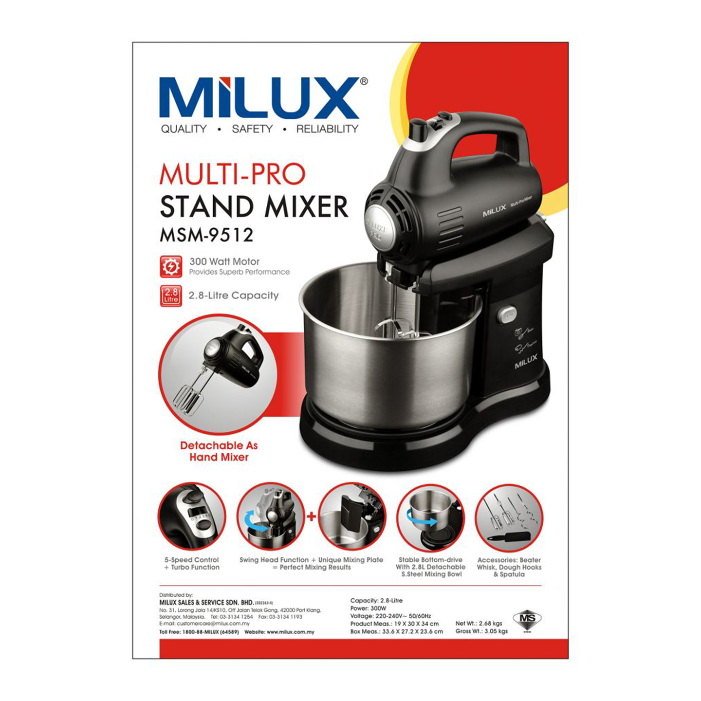 Milux 2.8L 300W Stand Mixer (MSM-9512)