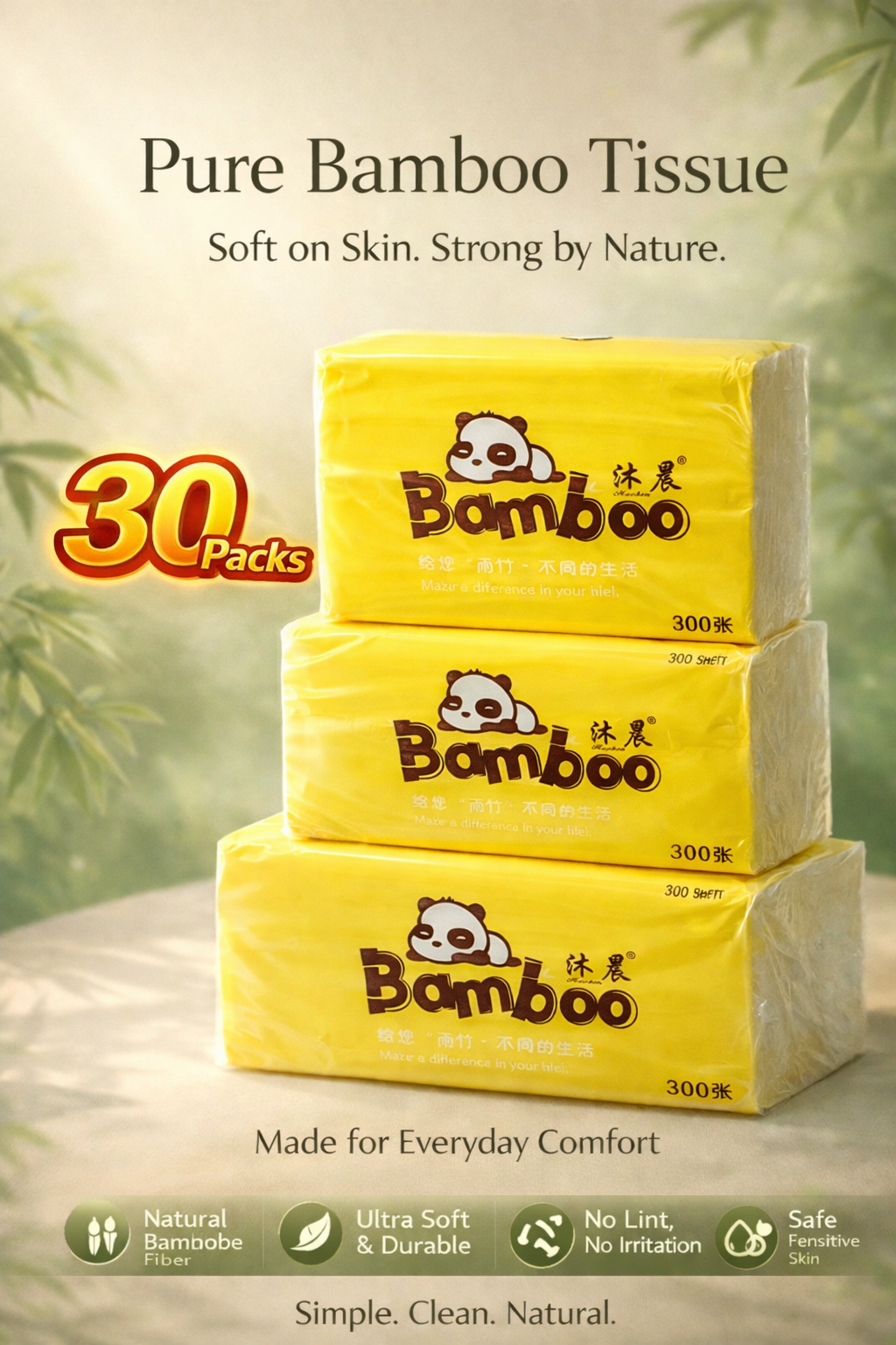 Bamboo Soft Facial Tissue Paper 4 Ply = (300pcs) 30 Packs