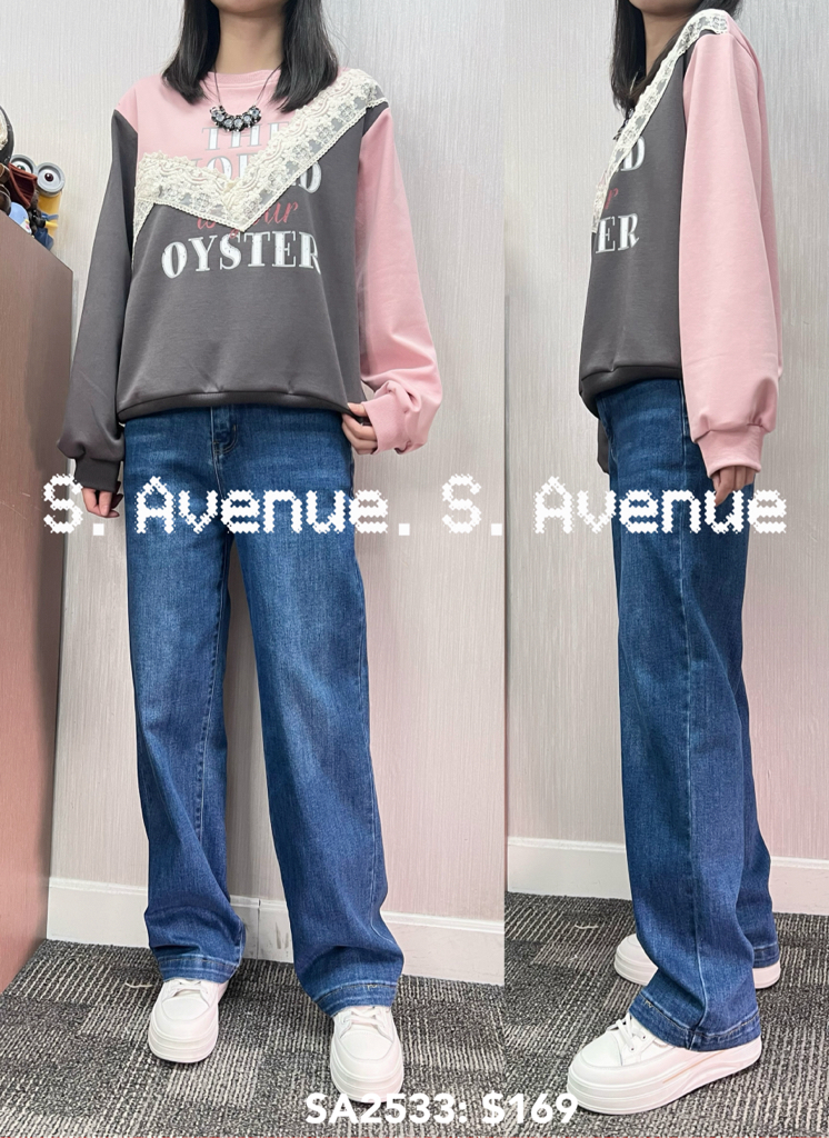 SA2533:長袖拼色鈄lace英文字衞衣