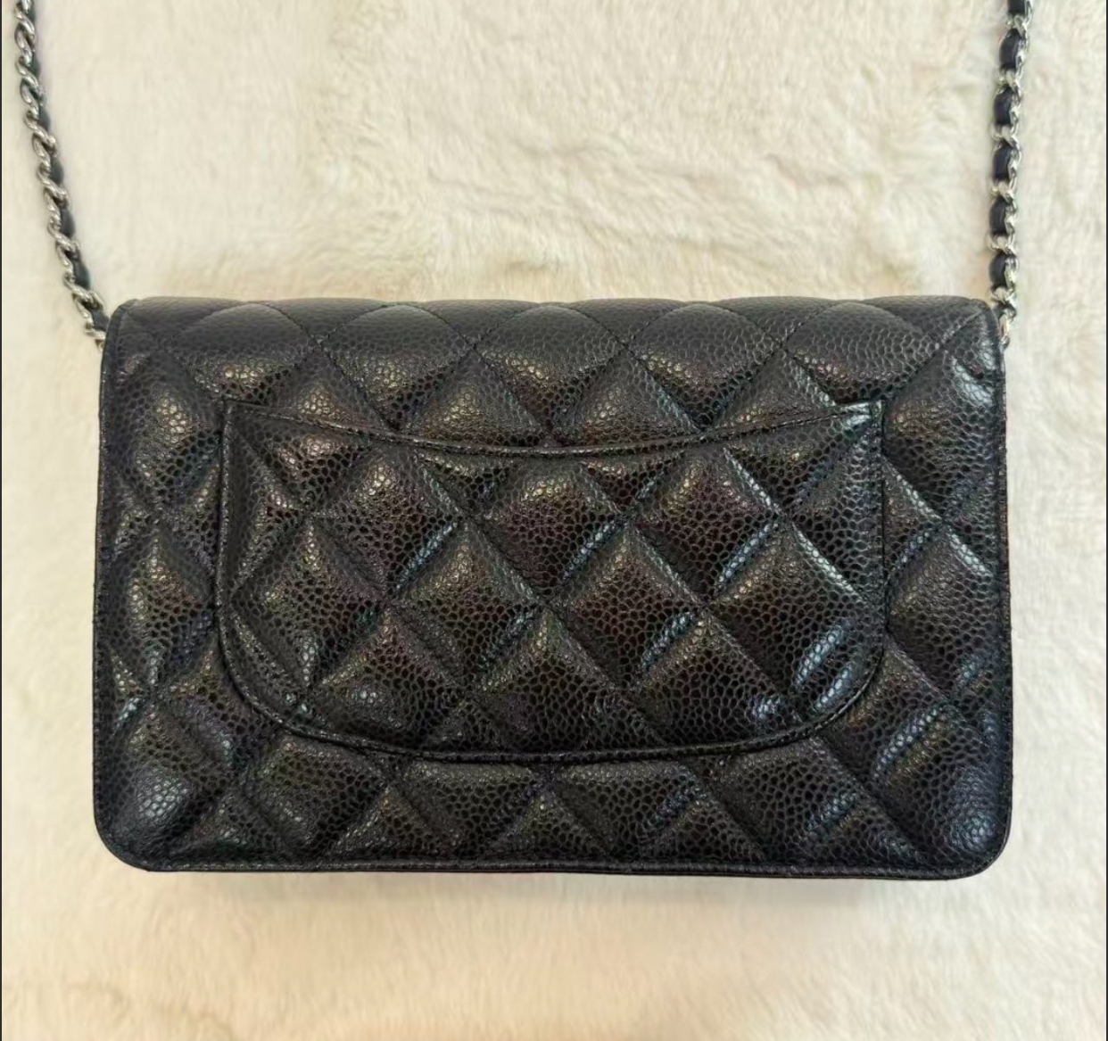 CHANEL/香奈兒 WOC發財包口蓋包 黑色銀logo 荔枝紋牛皮 菱格皮穿鏈  經典款鏈條包麻將包單肩包 女款