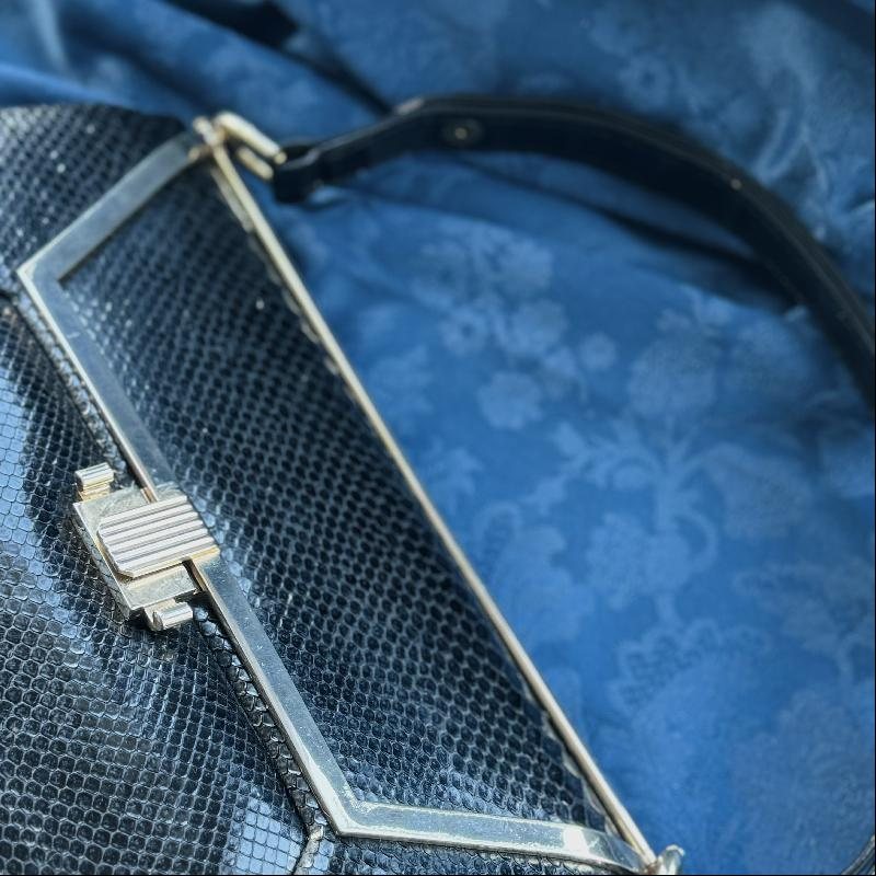 Vintage C.a. 1970s Black Snakeskin & Leather Adjustable Strap Two-Way Handbag from Argentina (MT2024)