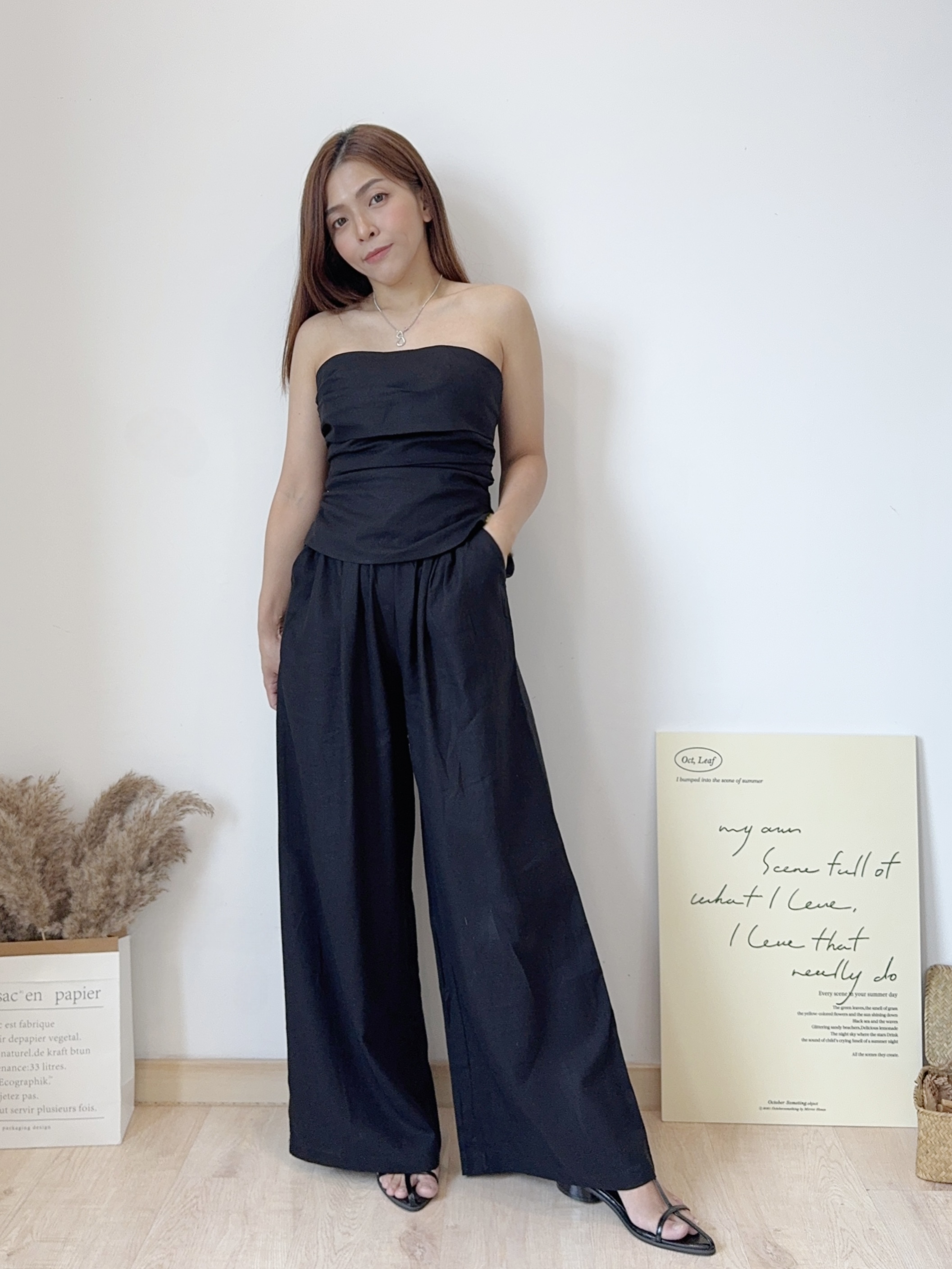 Luna Linen Tube Top +Trouser Sets 亚麻抹胸上衣 + 直筒阔腿裤两件套( 2 colours )
