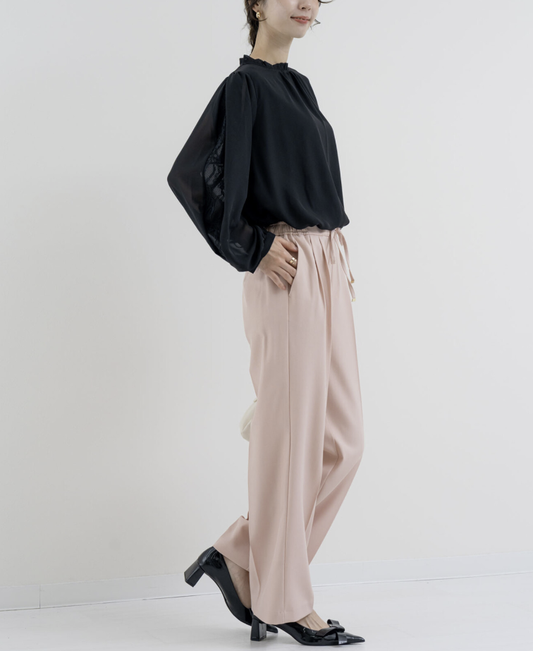 袖花紋蕾絲開衩襯衫 - 2026 流行穿搭  蕾絲襯衫 春夏時尚穿搭 柔軟舒適 成人休閒 日常穿搭 易於配搭 日本直送   #JP-I-260013