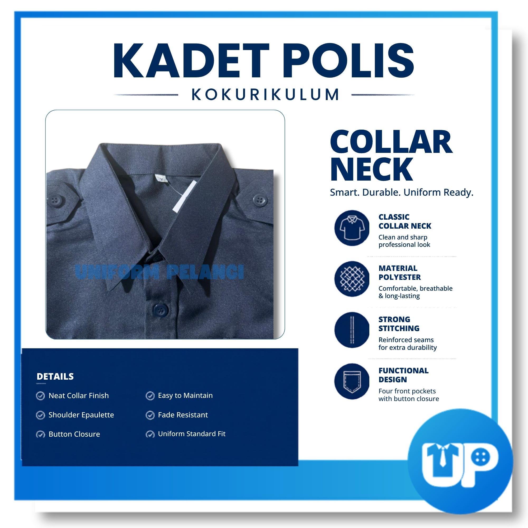 Persatuan Kadet Polis Baju Biru Gelap Pakaian Seragam Kadet kokurikulum Sekolah Uniform Baju Kemeja Dark Blue