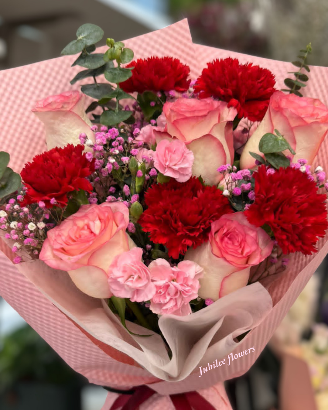 【精選花束】愛莎玫瑰 康乃馨混合花束 A款