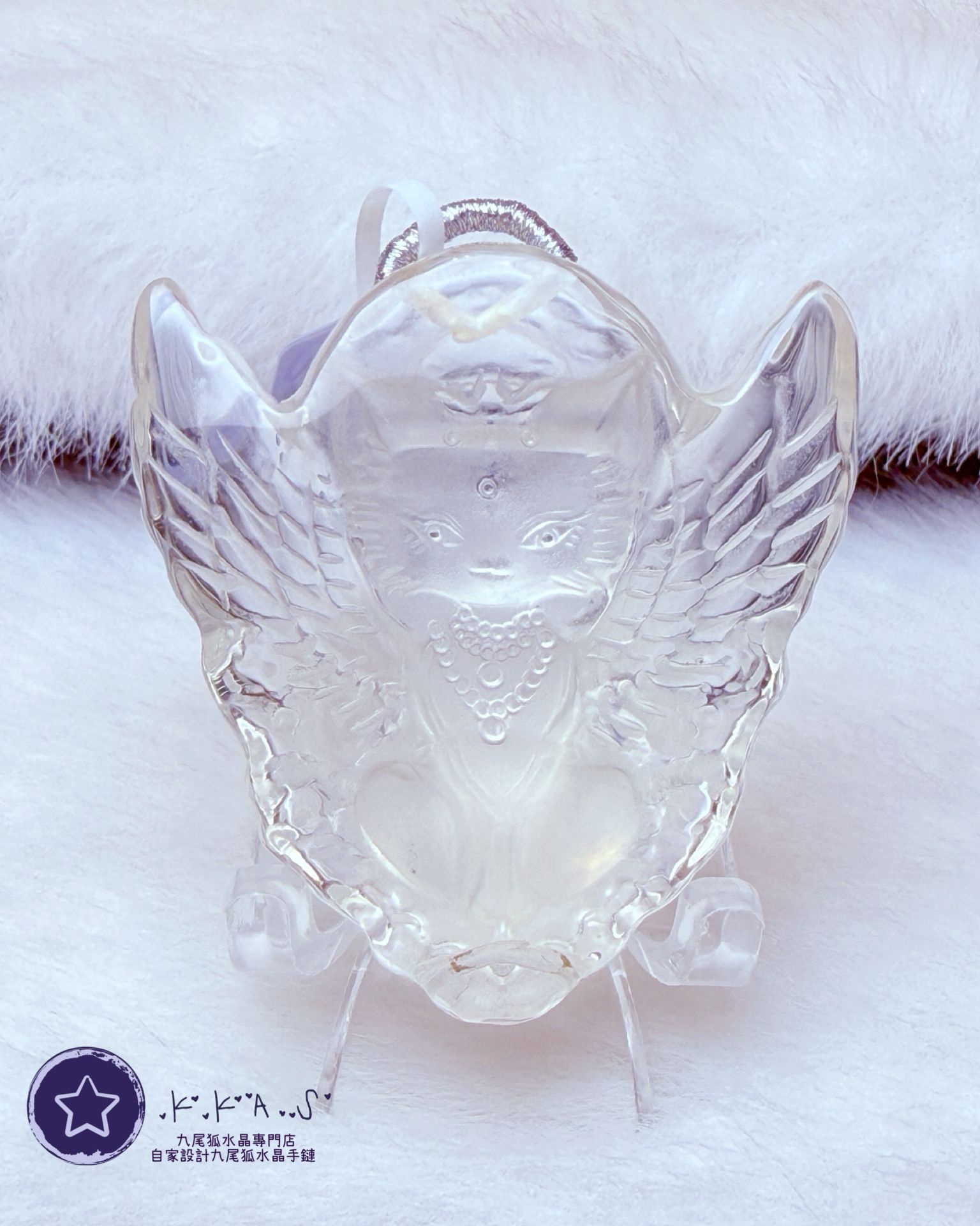 K00198 白水晶 天使狐 - 吊墜/手牌兩用款