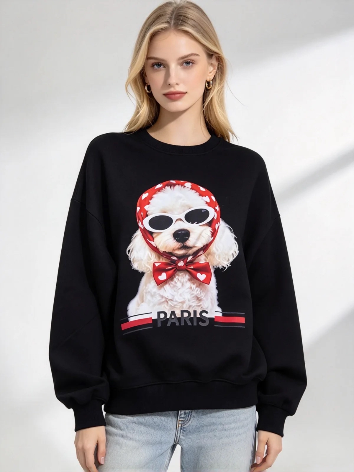 [訂購] A022 Polka Dot Scarf Poodle Paris Sweatshirt