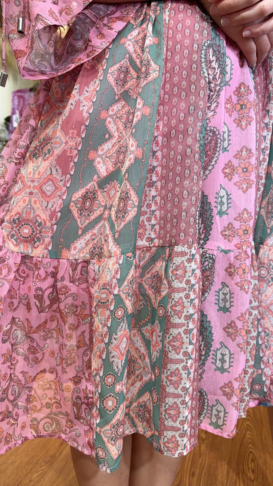 2506 Pink Chiffon Floral Print Short OP 36"