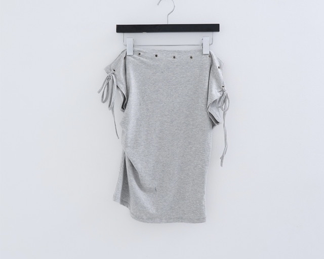 Asymmetric Eyelet Lace-Up Off-Shoulder Top