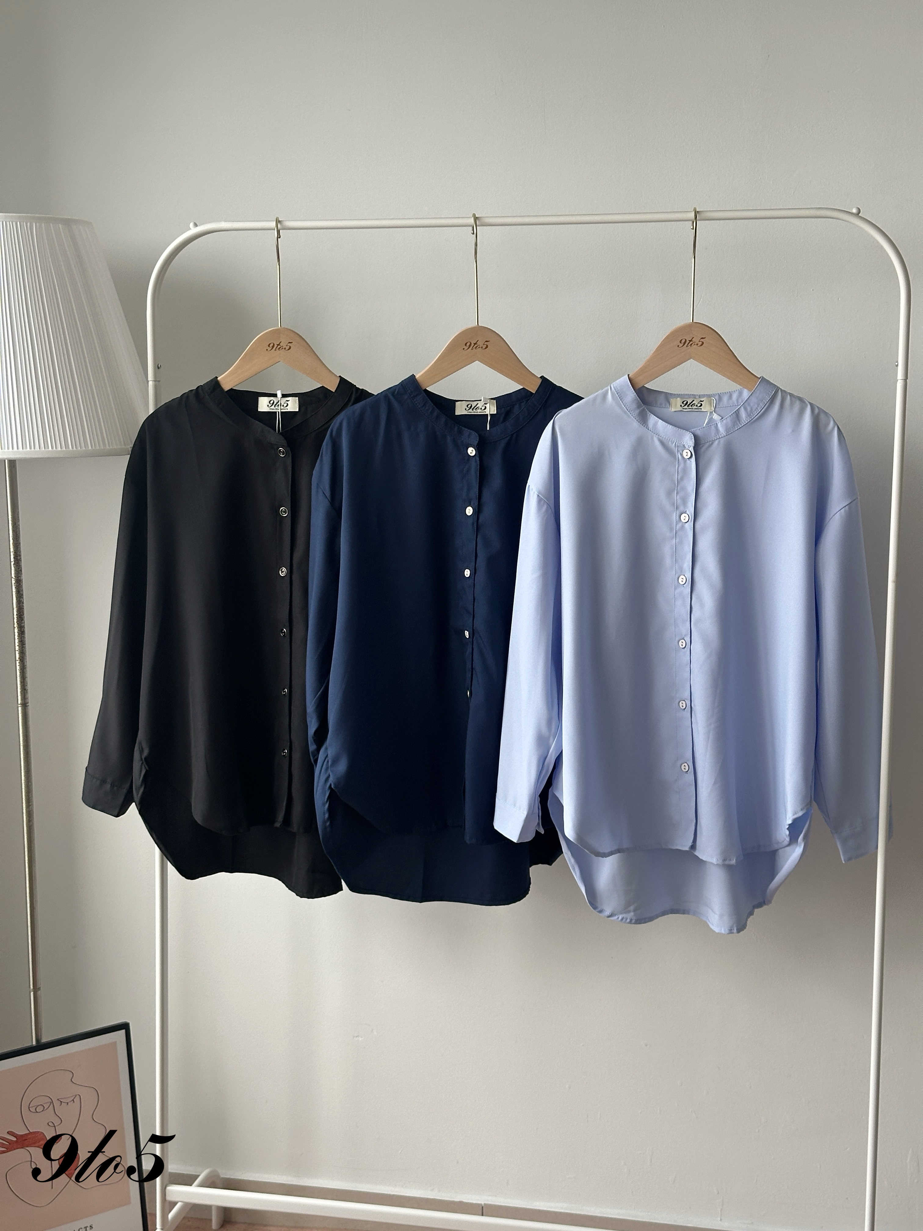 T4423 Long Sleeve Stand Collar Shirt - 3 Colors 
