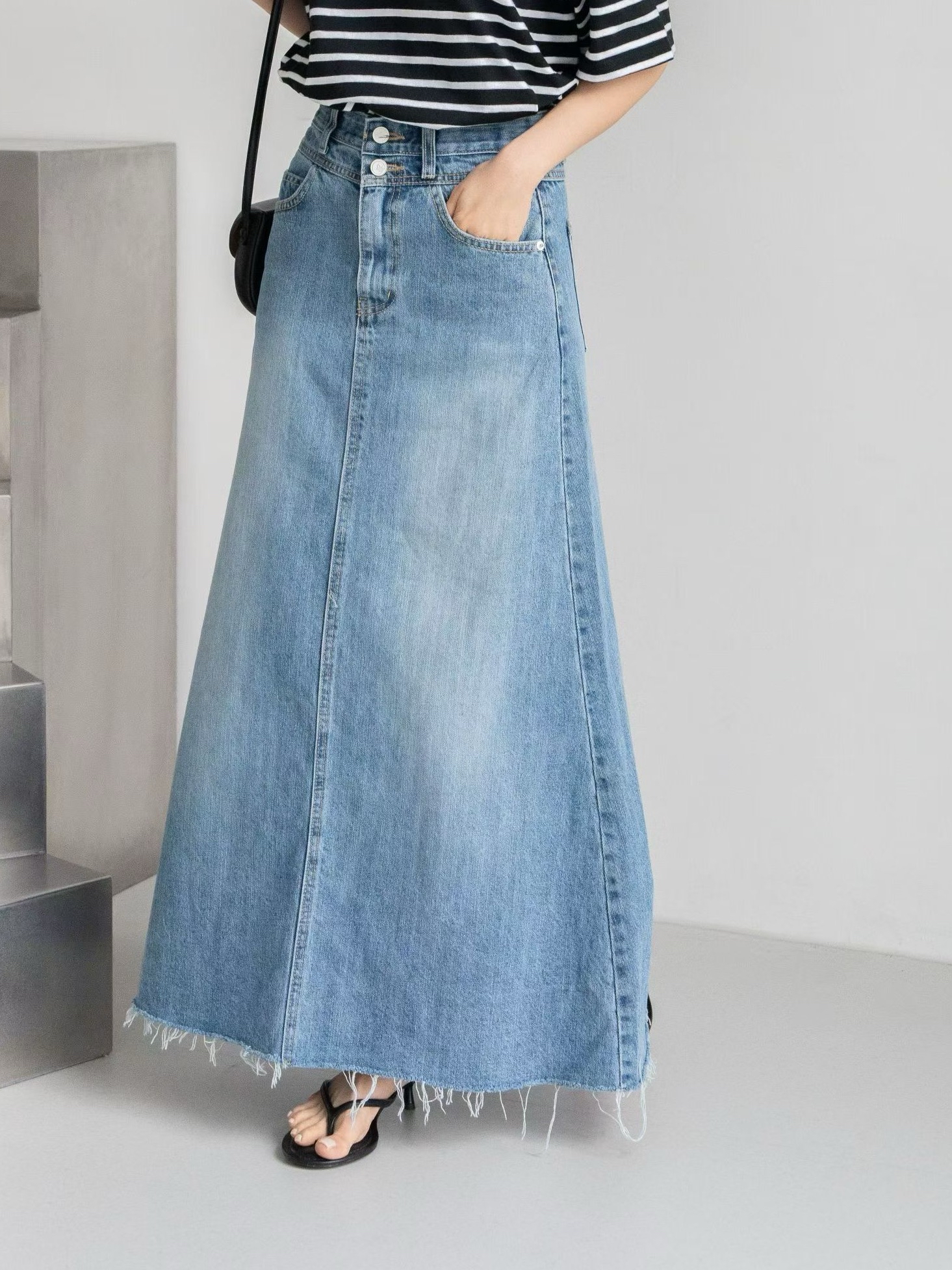 A line cut 牛仔SK