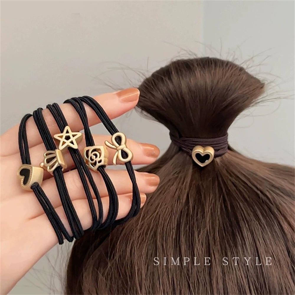 簡約頭繩 髪繩 橡皮筋 頭飾 扎頭髮 橡筋 扎頭繩 5件裝 咖色 [平行進口] HK2711