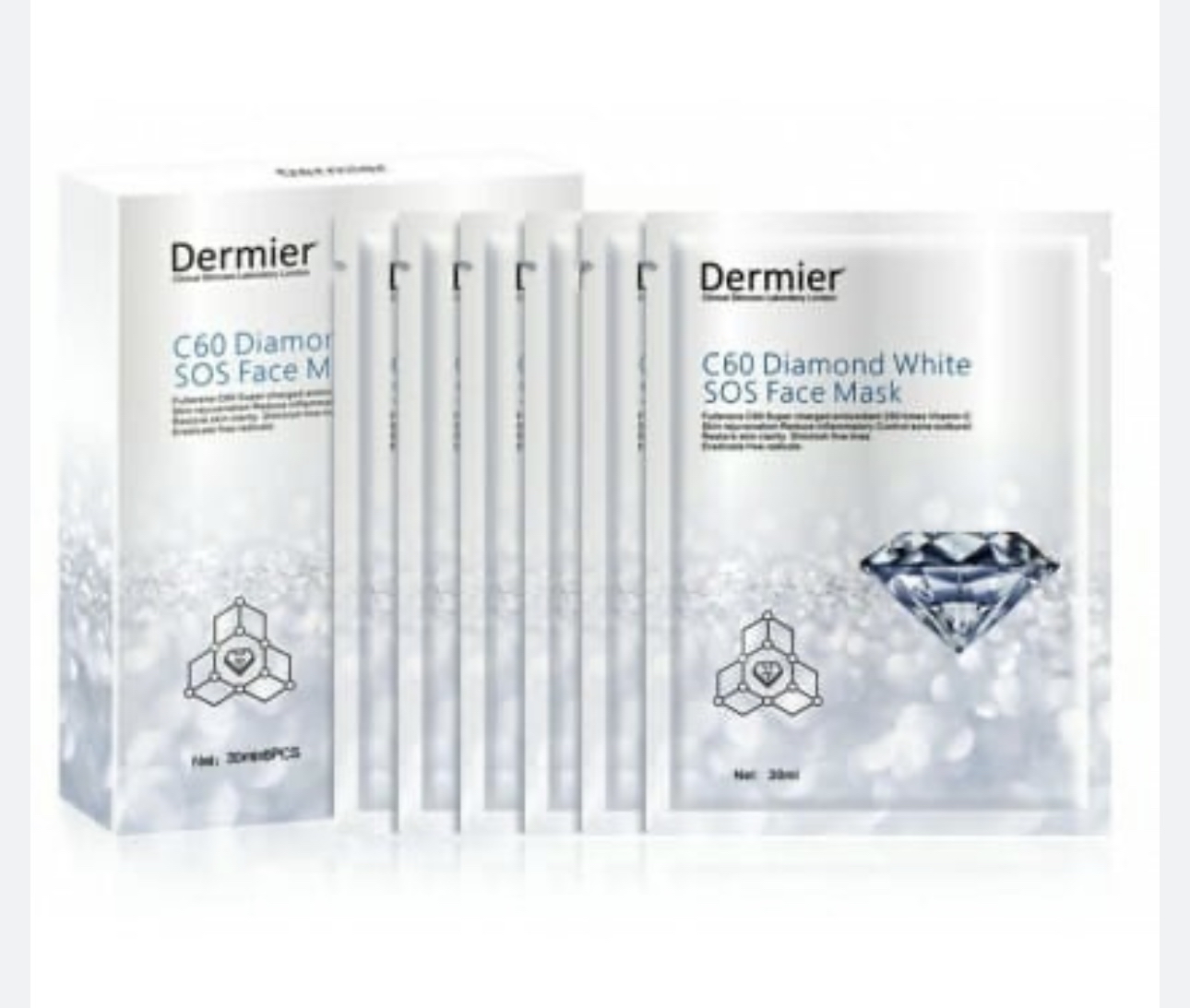 英國 DERMIER C60 閃鑽急救面膜 1盒6片