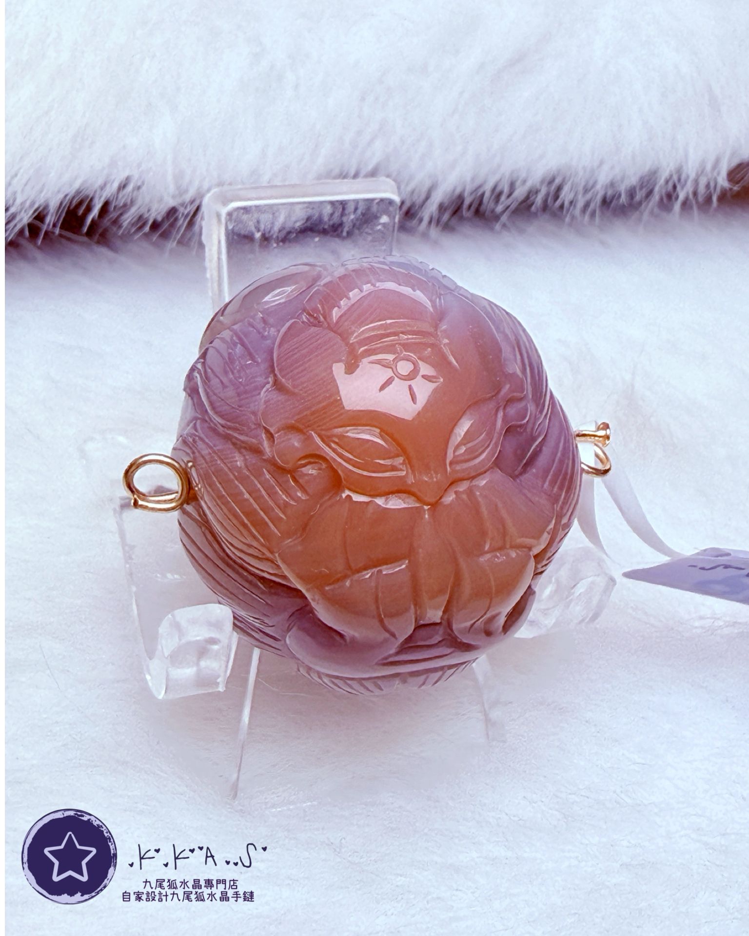 K00153 緋紅瑪瑙 修仙狐球 - 左右通孔手牌