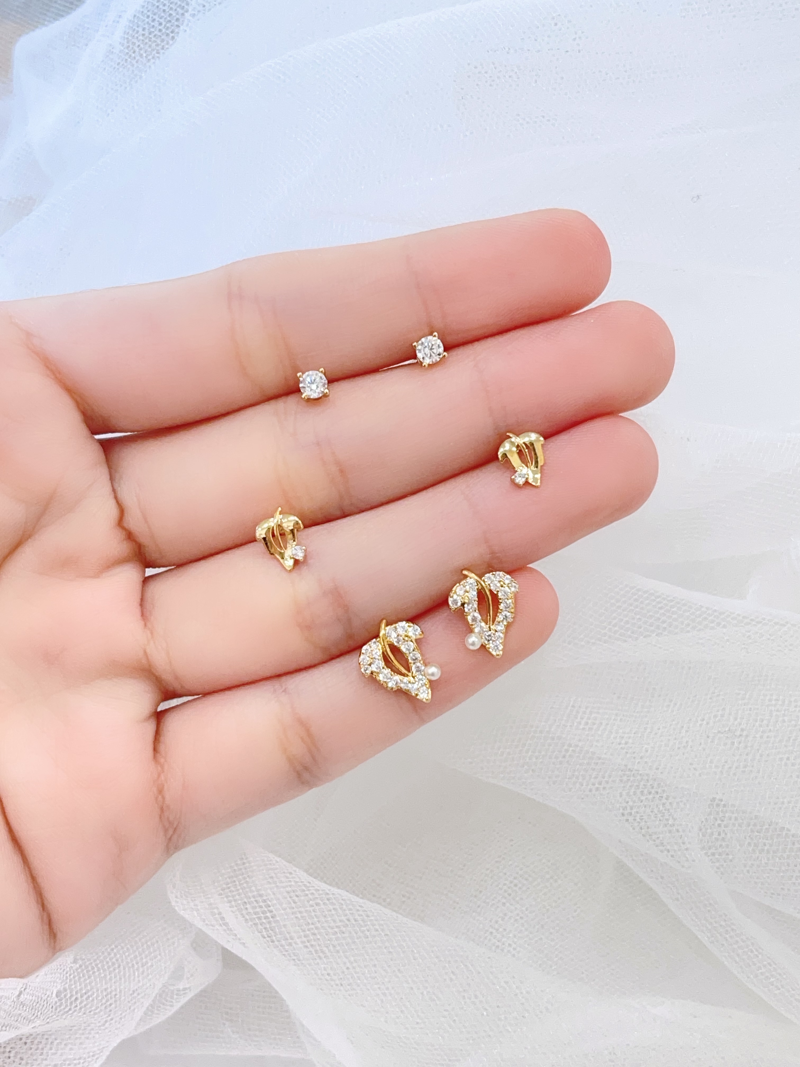 珍珠镂空叶子状耳环套装