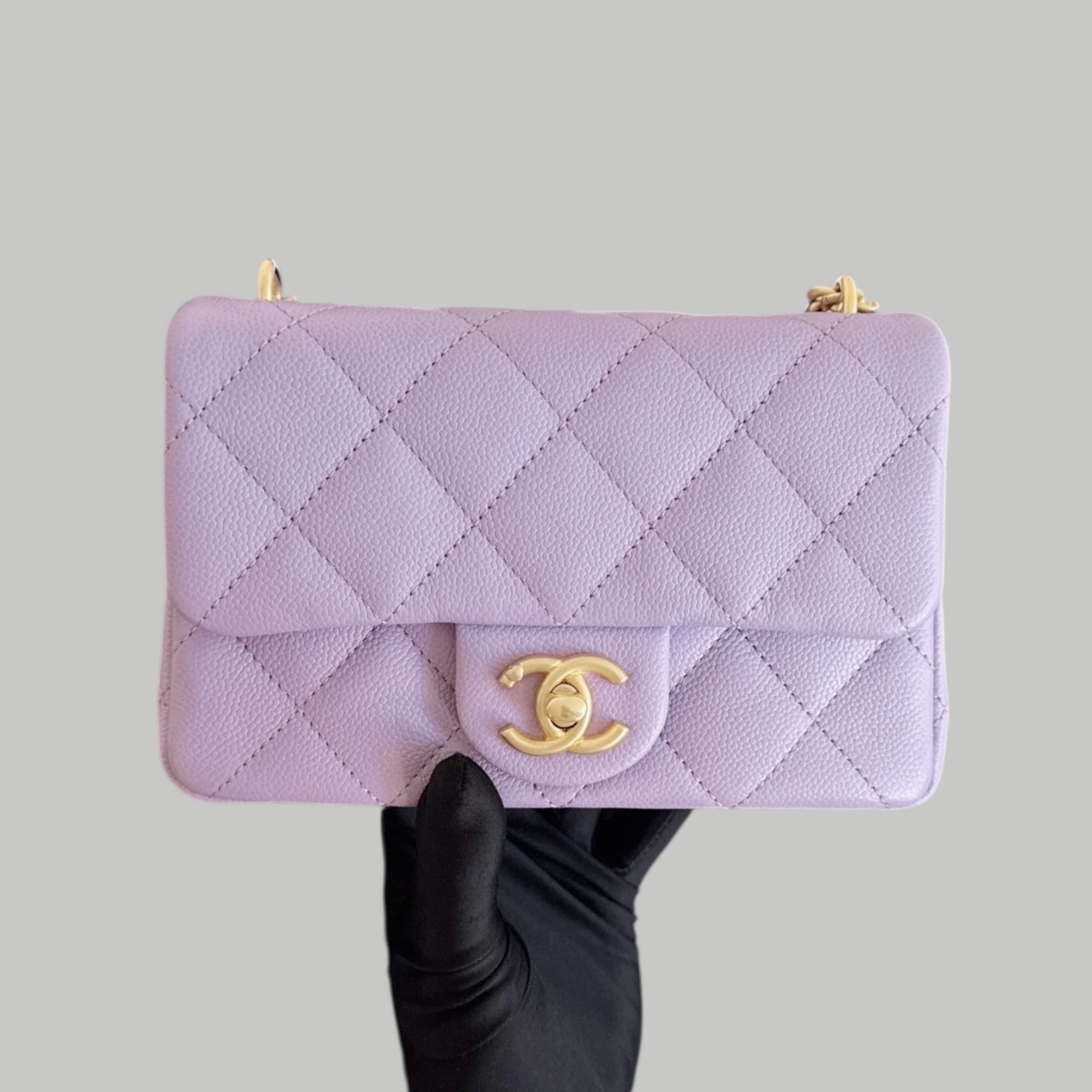 Chanel Caviar 紫色荔枝皮心形調節扣