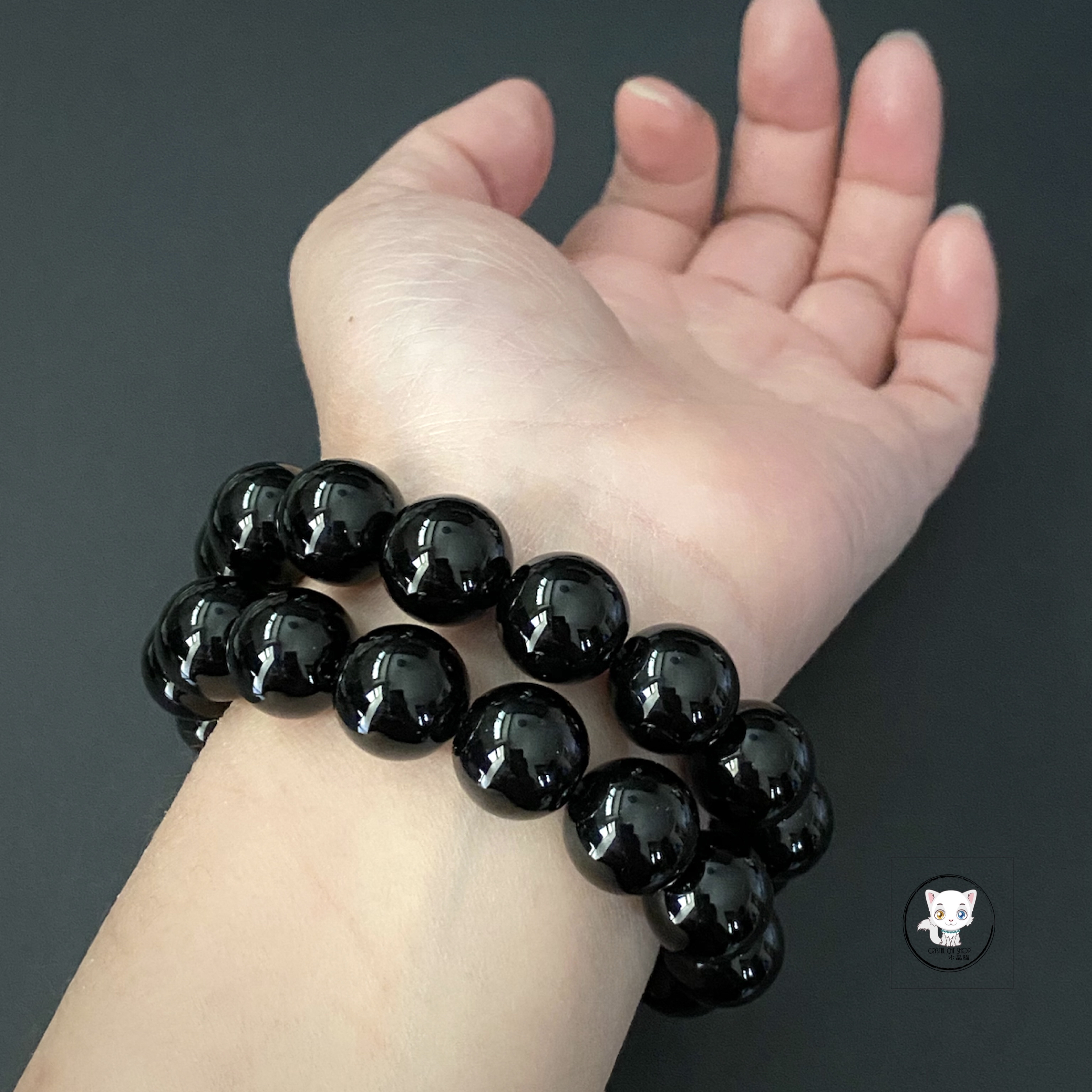天然黑曜石手鏈 14mm