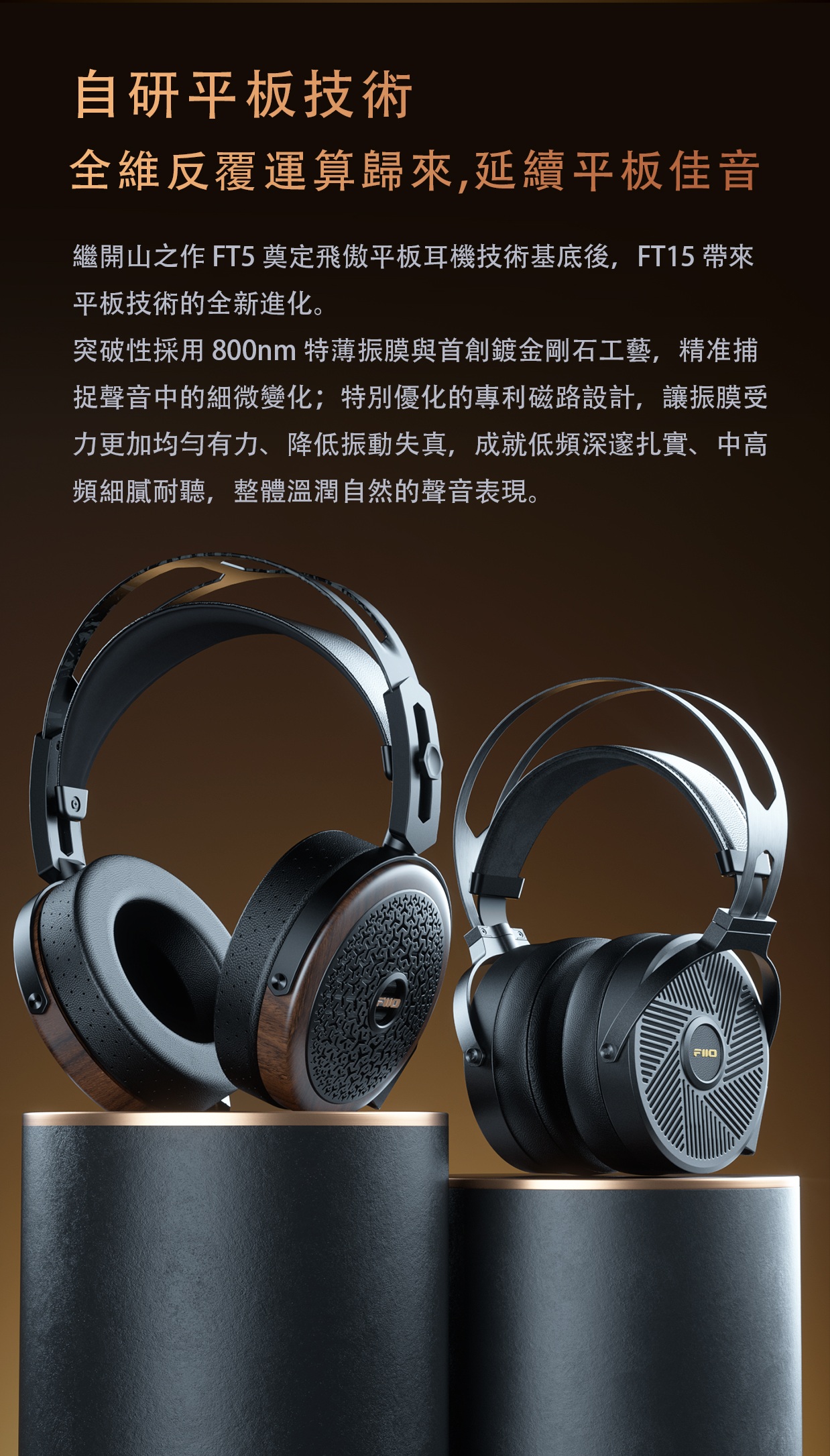 金剛石納米級振膜平板頭戴耳機 ~ FiiO FT15
