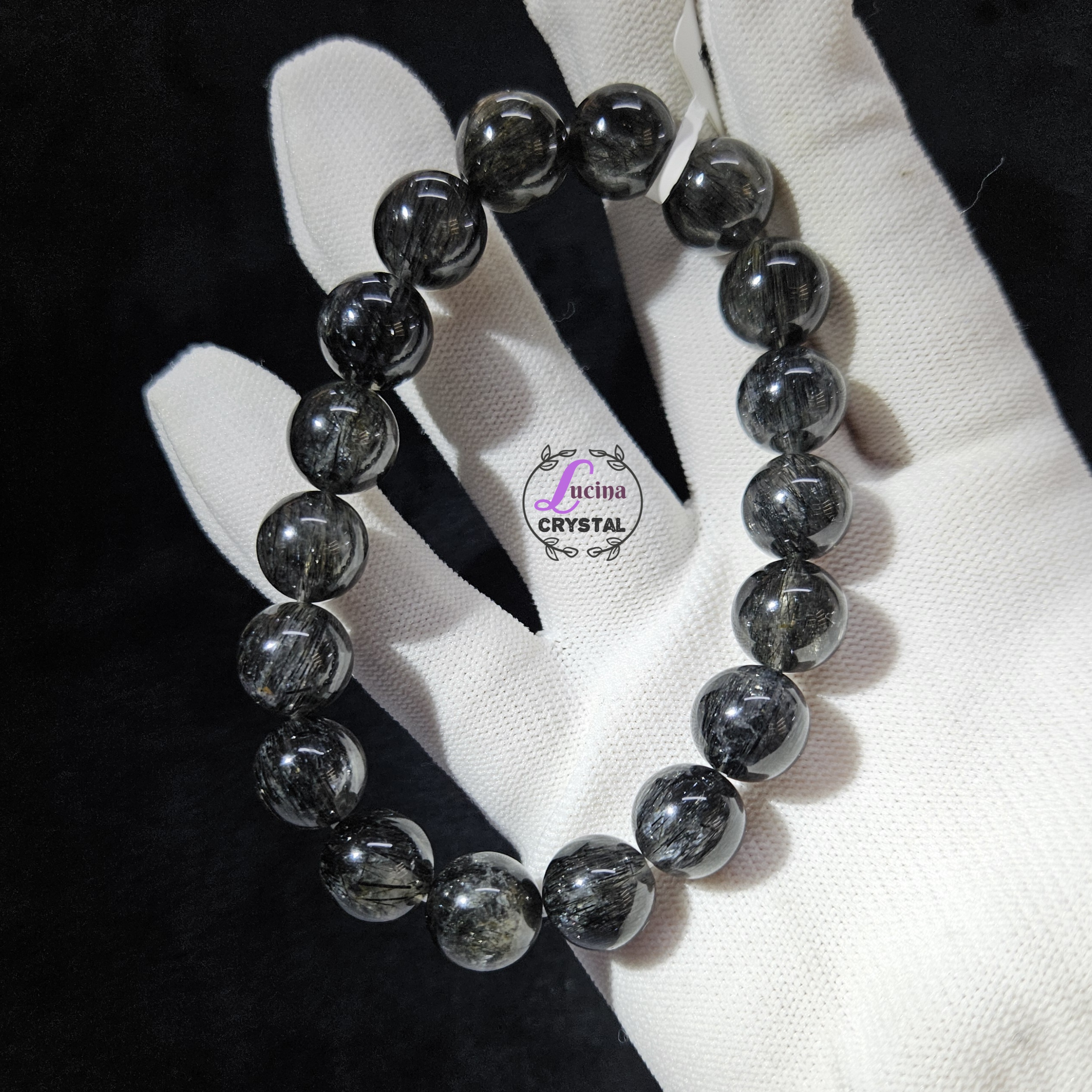 (Co#7214)11.5mm+密髮黑髮晶手串手鏈/Black Rutilated Quartz Bracelet