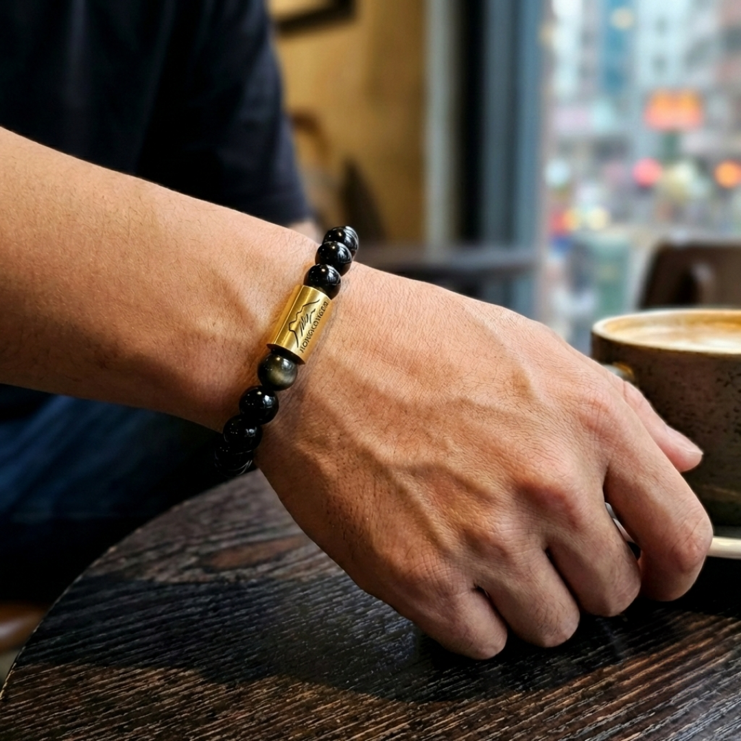 【銀影山脈】銀耀石金屬飾筒手串