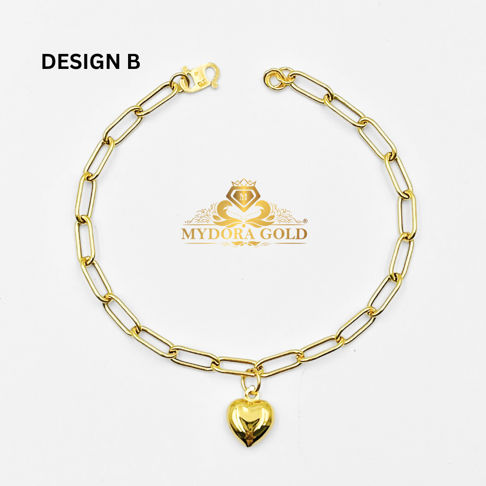 MYDORA Rantai Tangan Mini Paper Clip + 1 Love Licin | EMAS 916/22K