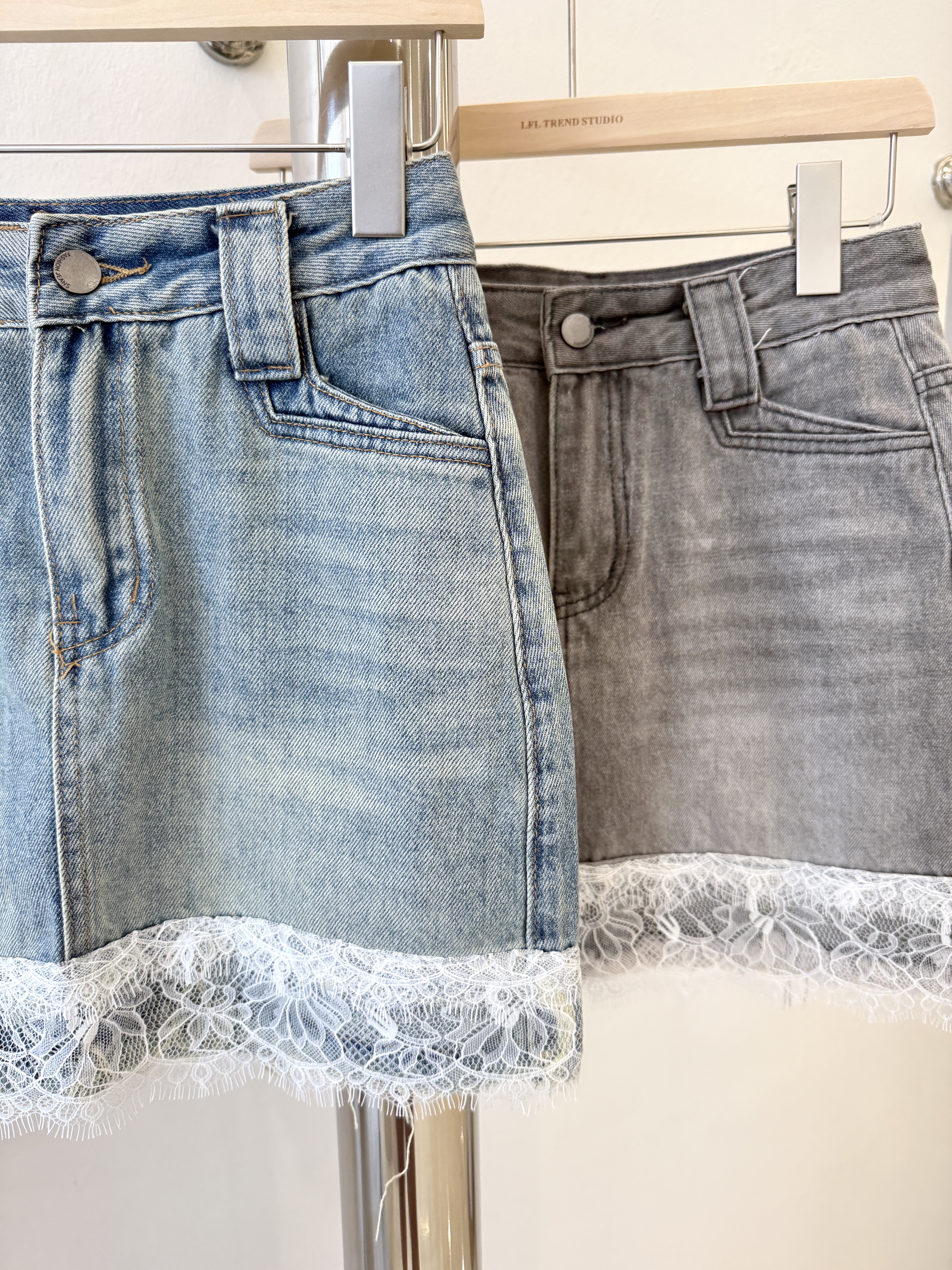 6207 爆款蕾丝牛仔短裙