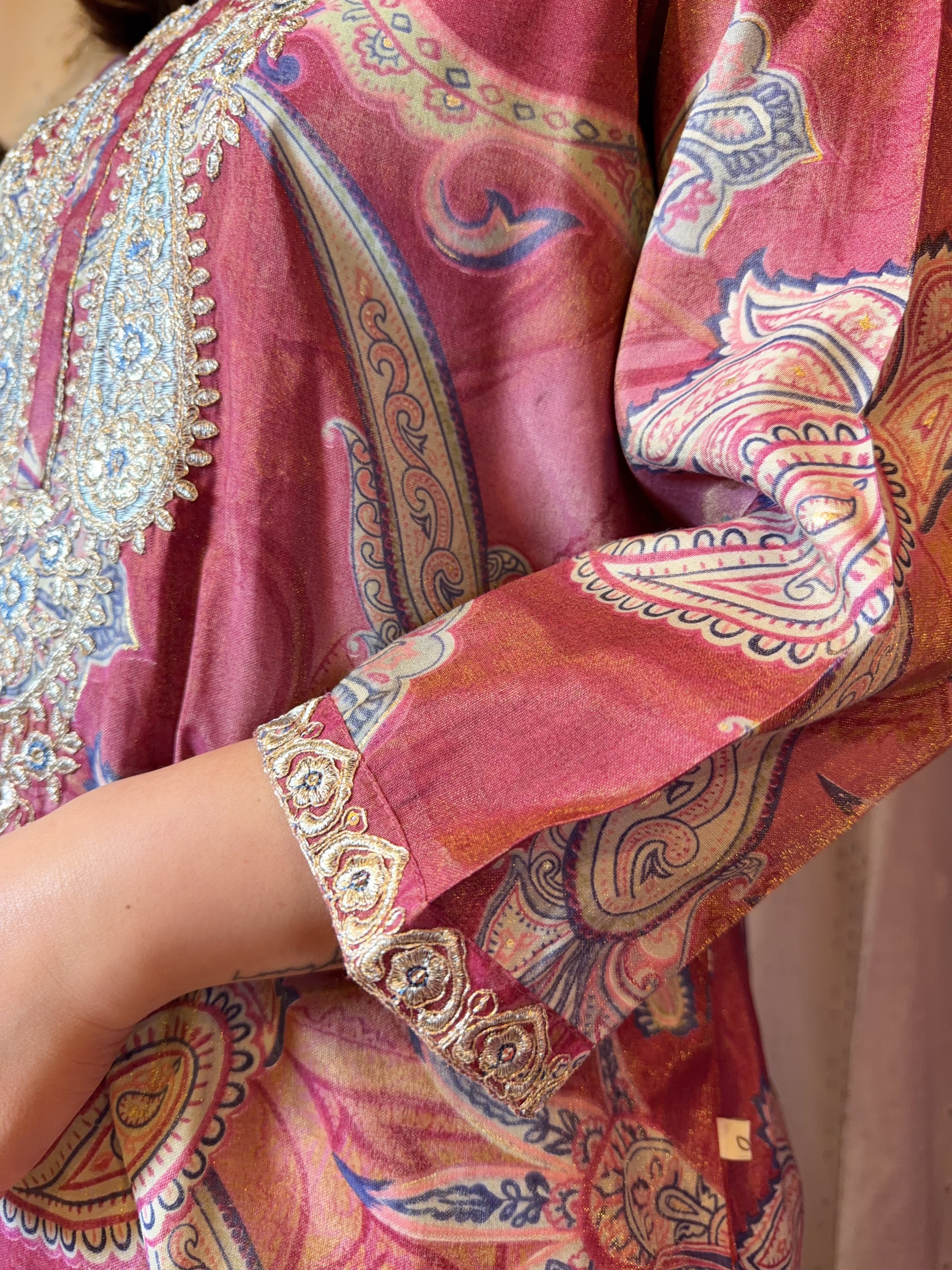 1680 Rose Red Silky Kurta