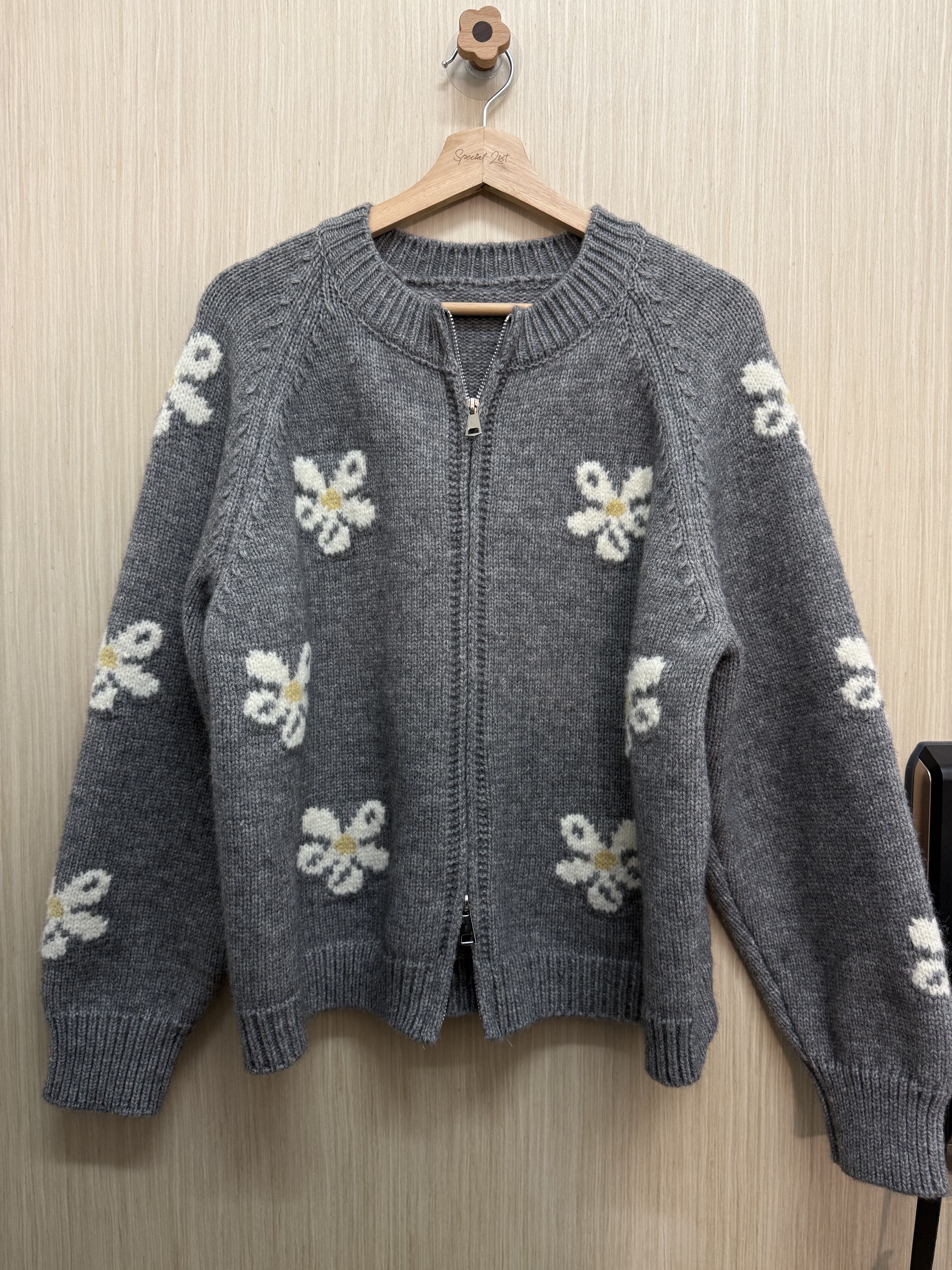 撞色花花雙拉鍊冷外套（淺灰色）