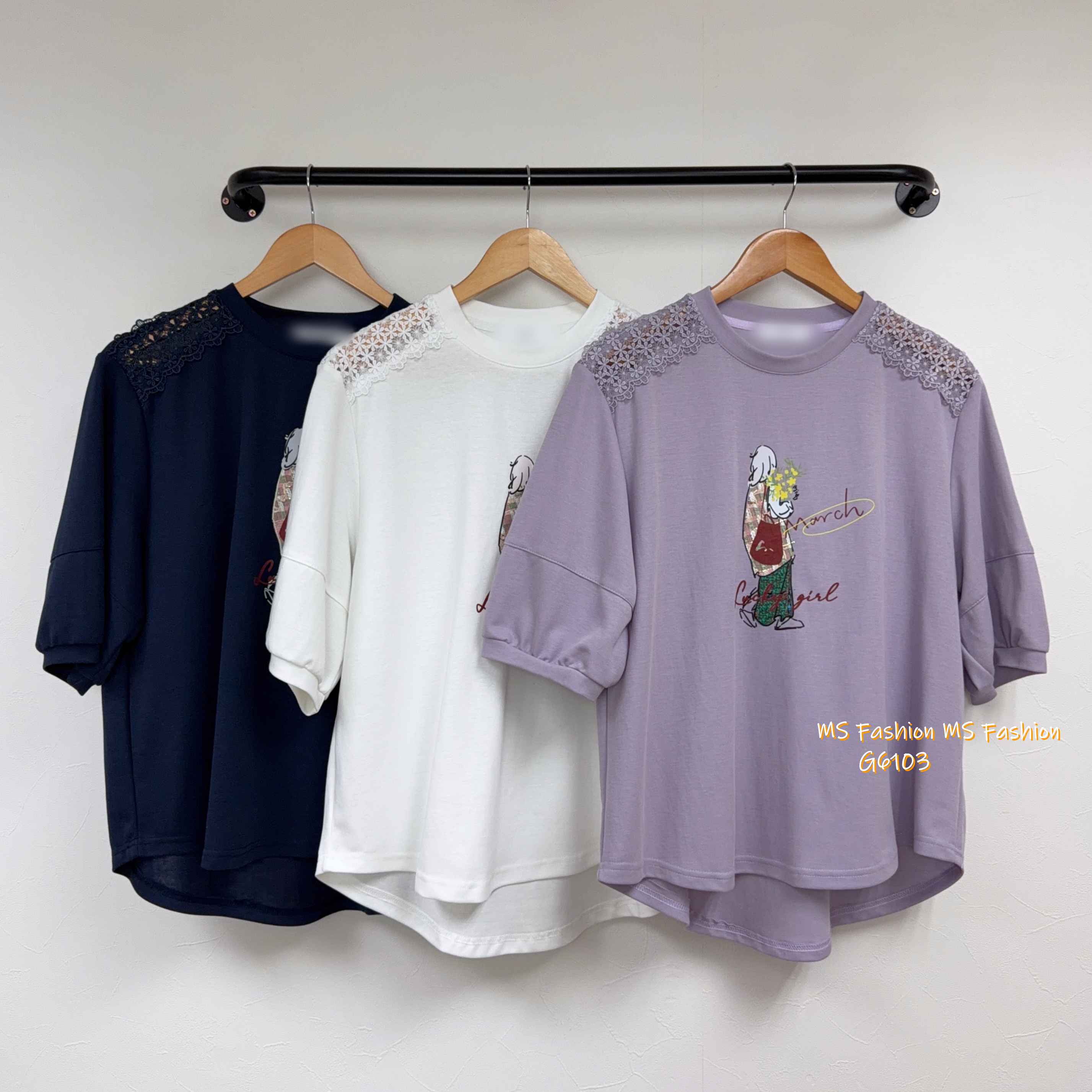 G6103 韓國🇰🇷靚print肩通花top