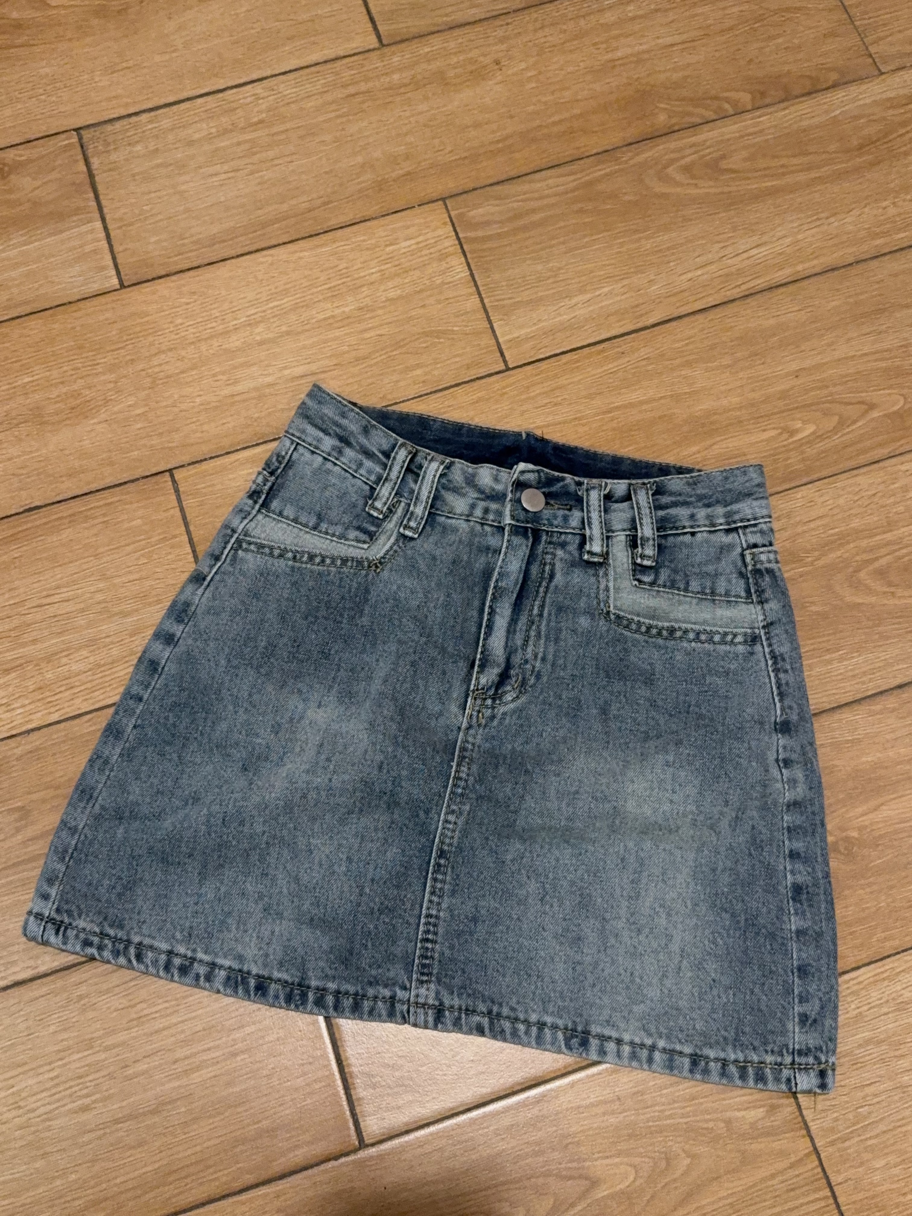 简约高腰A字牛仔半身短裙R2987