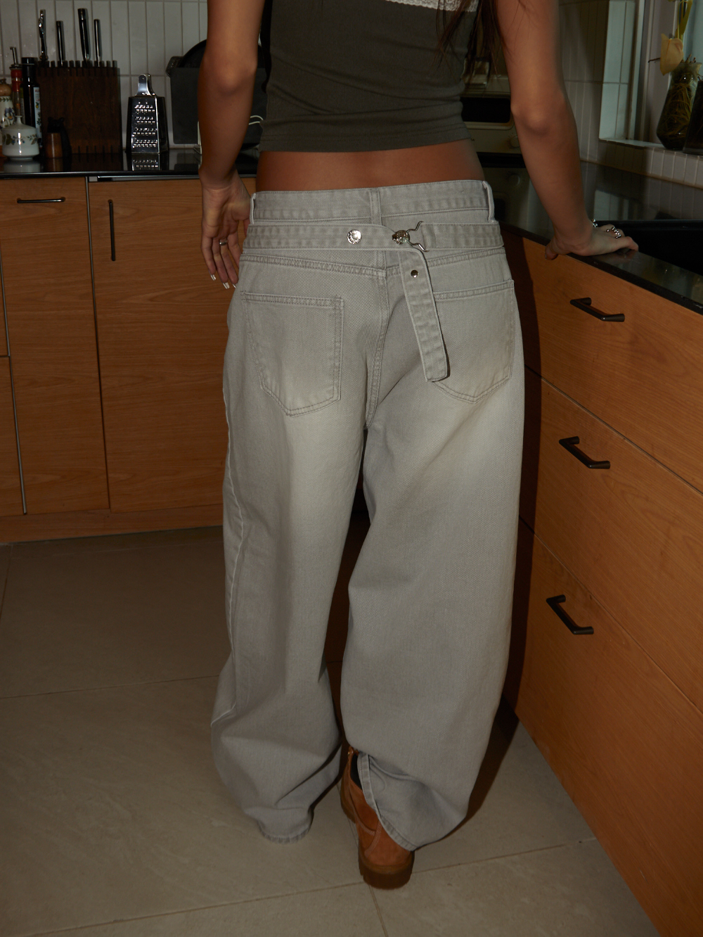 Mega Wide Backstrap Denim Pants 
