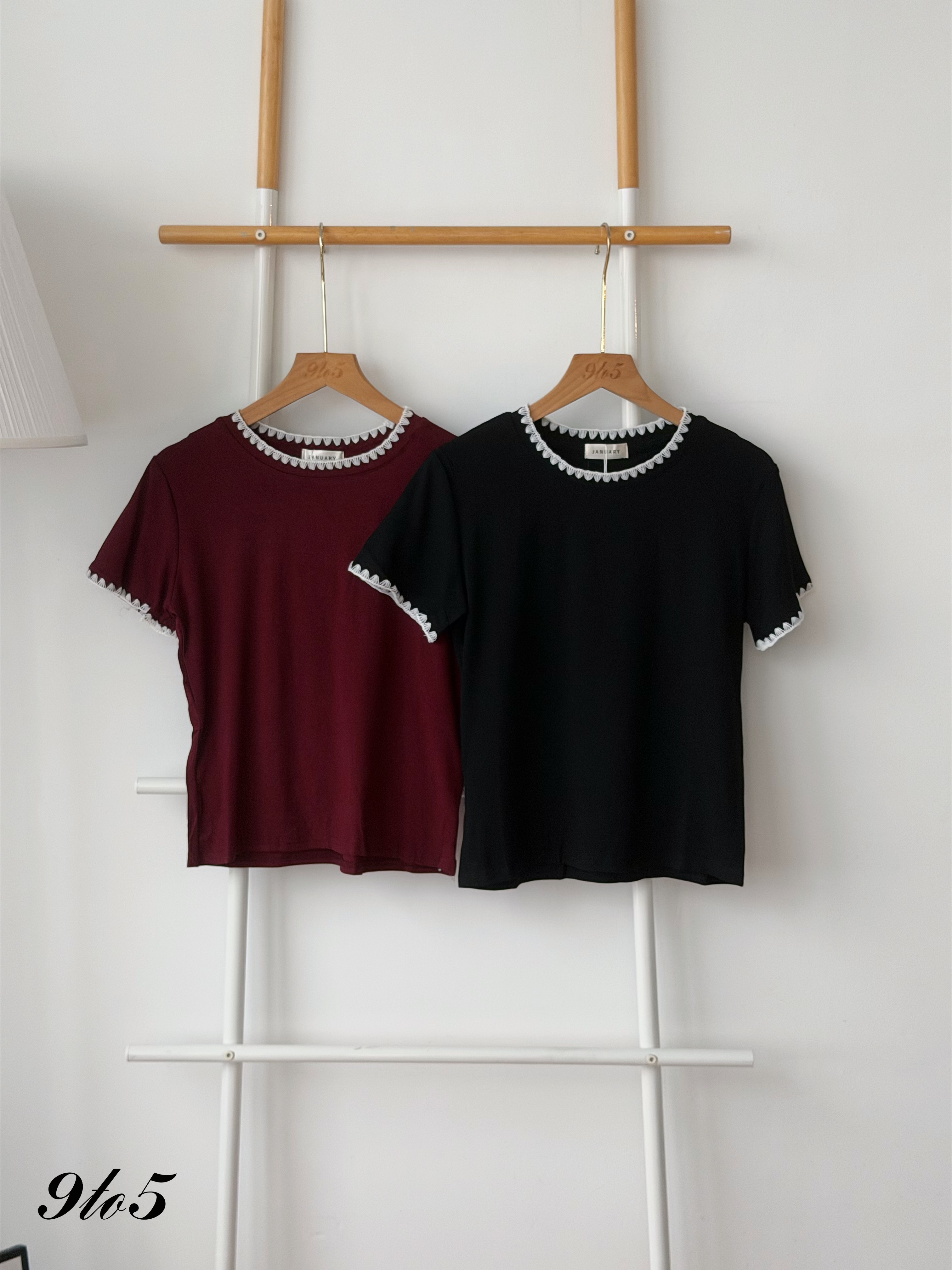 T4502 Contrast Trim Round Neck Top - 3 Colors 
