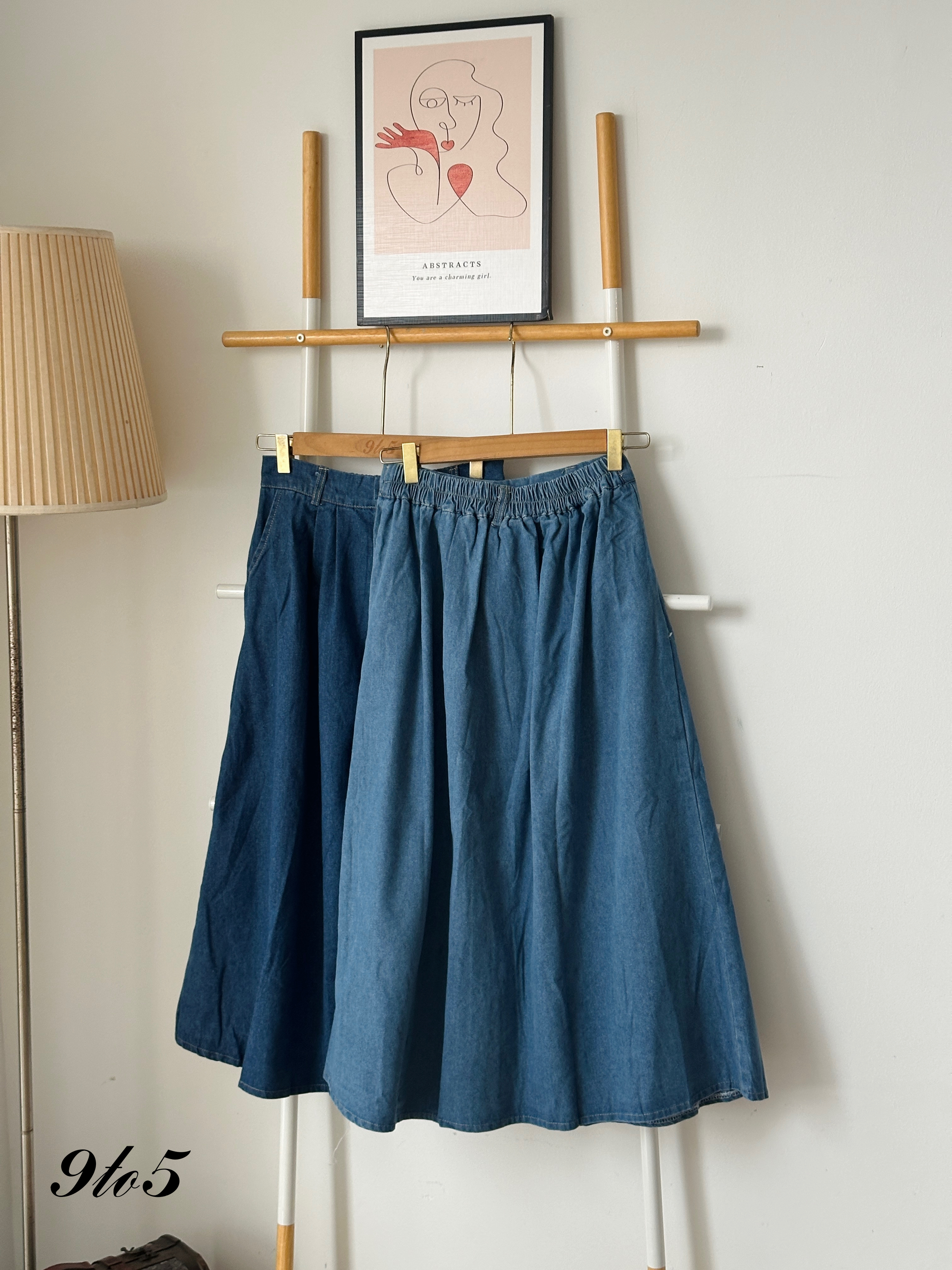 S1775 Denim A Line Skirt - Blue & Light Blue