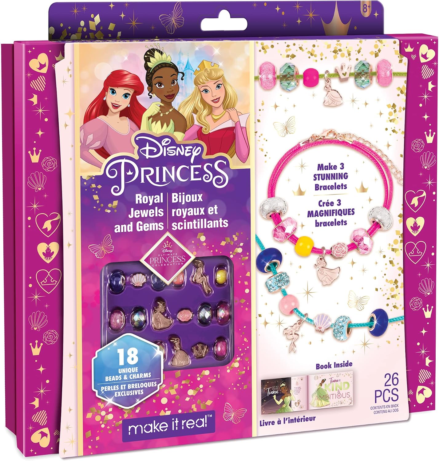 Make It Real Disney Princess Ultimate Princess Jewels and Gems 公主DIY手鏈套裝｜26件套｜可製作3條手鏈｜8歲以上