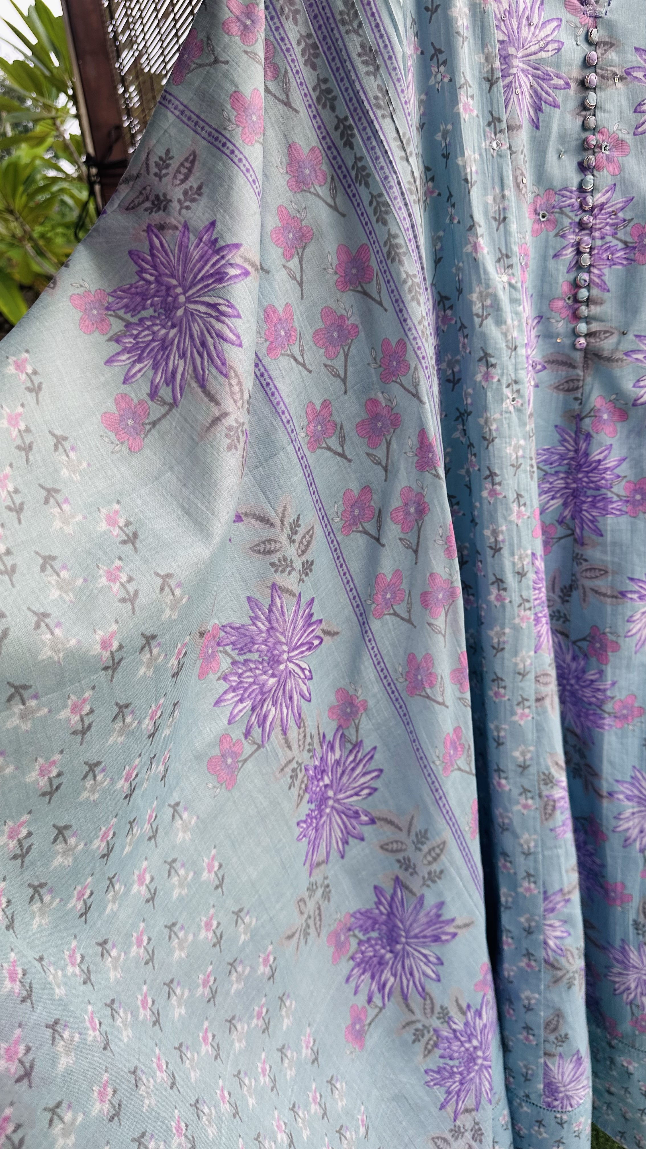 Blue Purple flower Anarkali Kurta Set