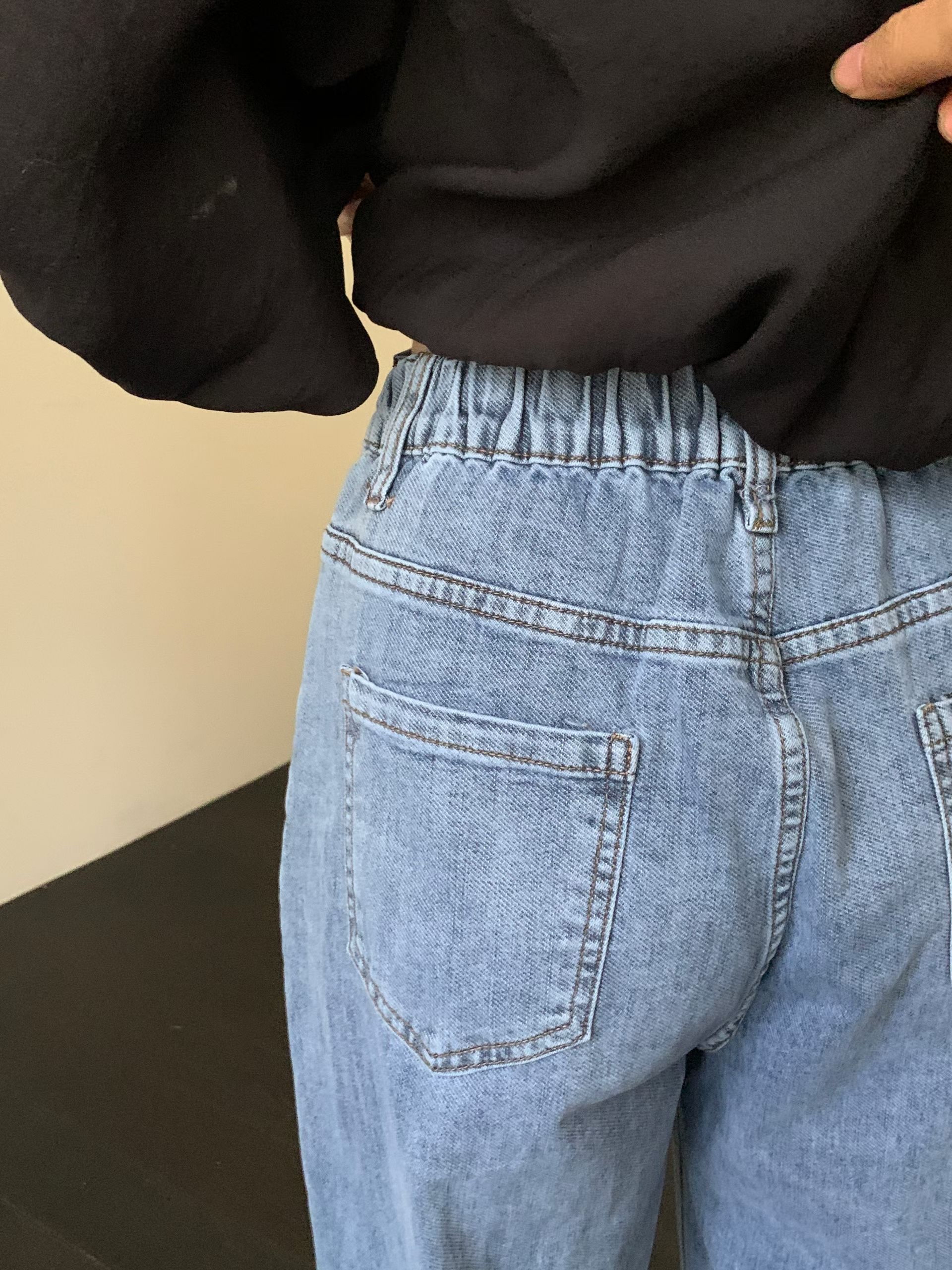 CT13 後橡筋腰牛仔直腳褲