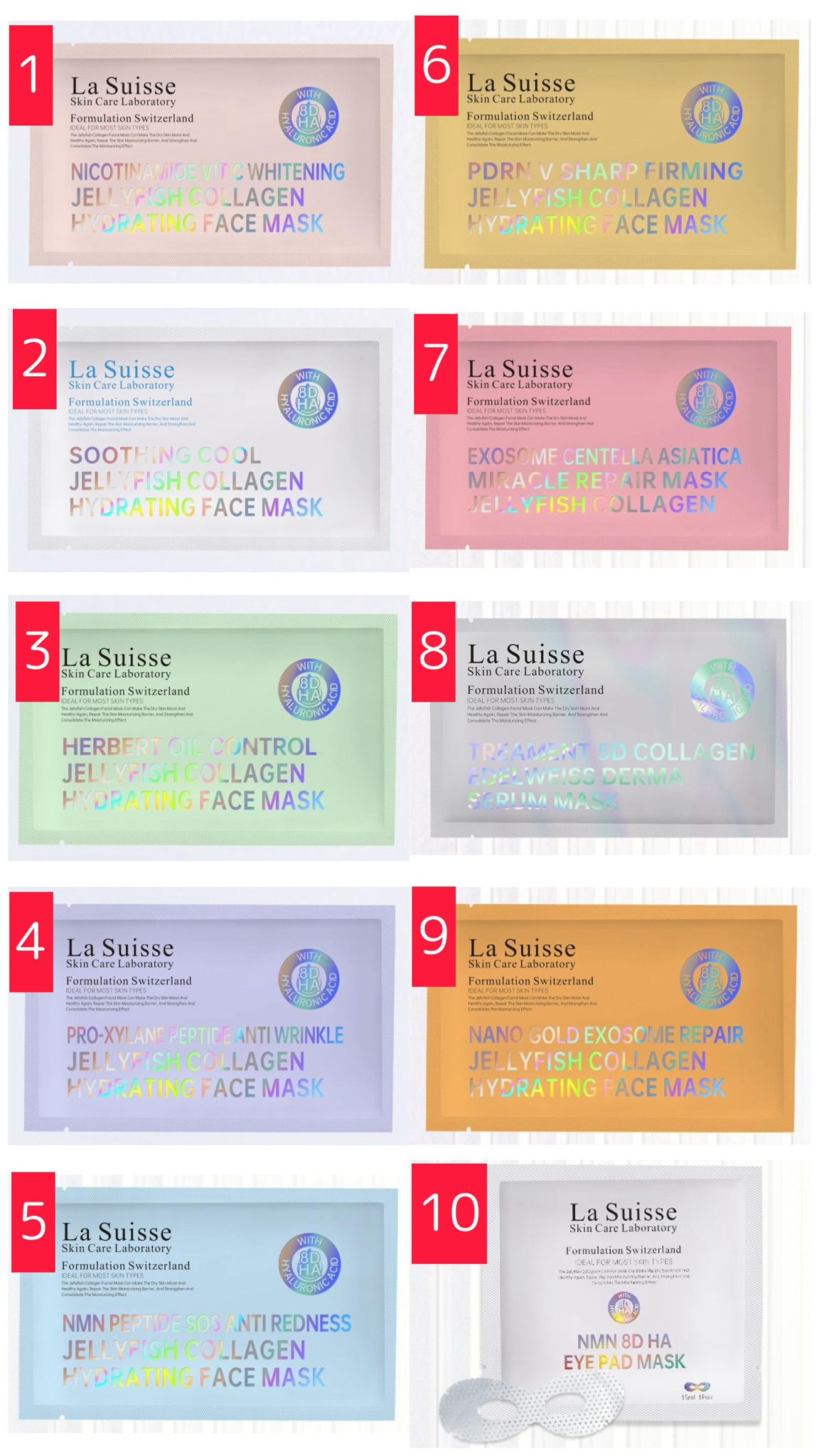 La Suisse 瑞士 8D玻尿酸水母膠原蛋白保濕面膜系列