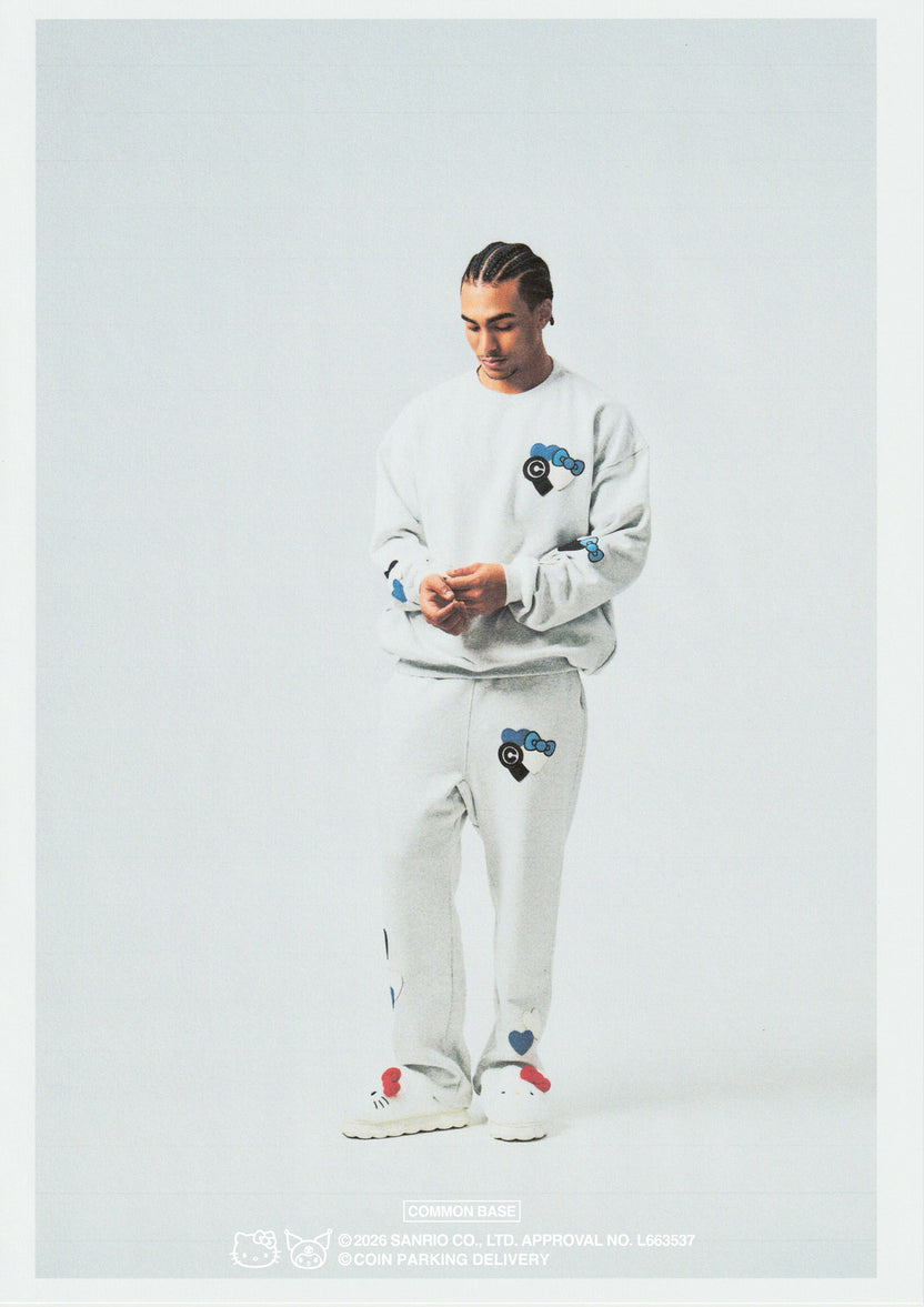 COIN PARKING DELIVERY × SANRIO CHARACTERS PATCHWORK SWEAT PANTS CPDSC-KT15 LIGHT HEATHER GREY(SIZE:S-M)